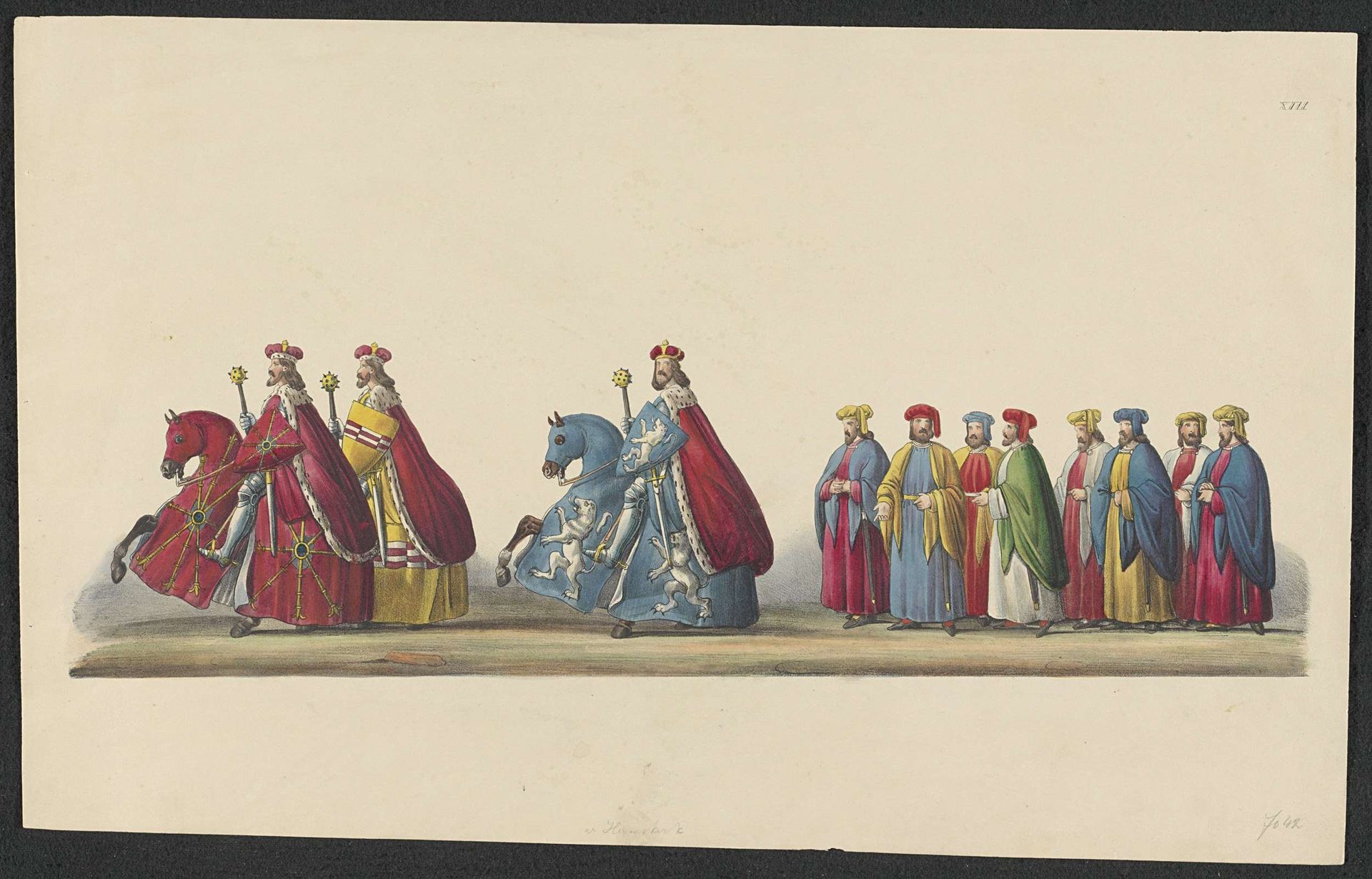 Gekostumeerde optocht van 1841: ruiters (blad XIII) by Anonymous