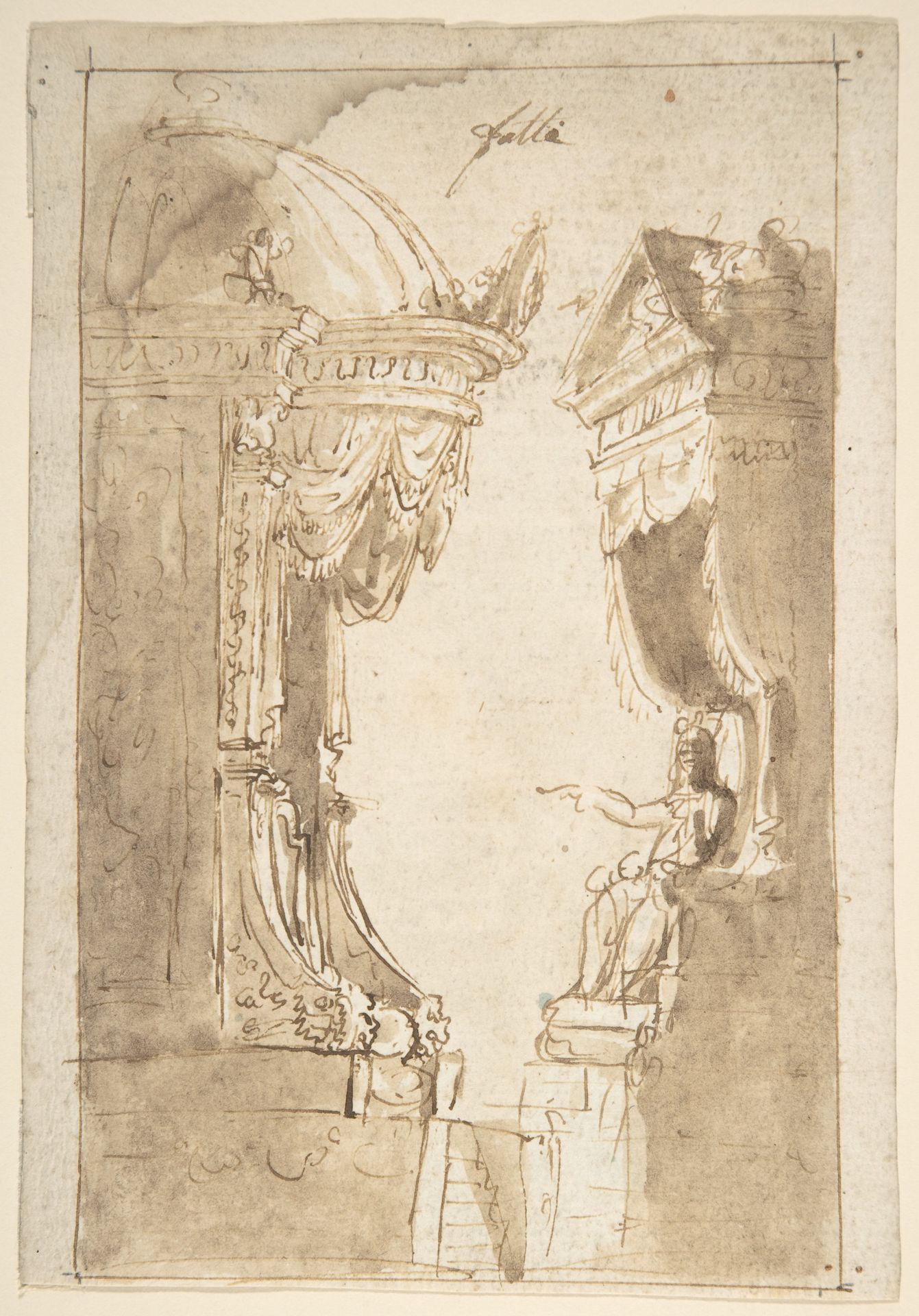 Design for a Stage Set with Two Thrones (Recto); Landscape (Verso) by Anonymous