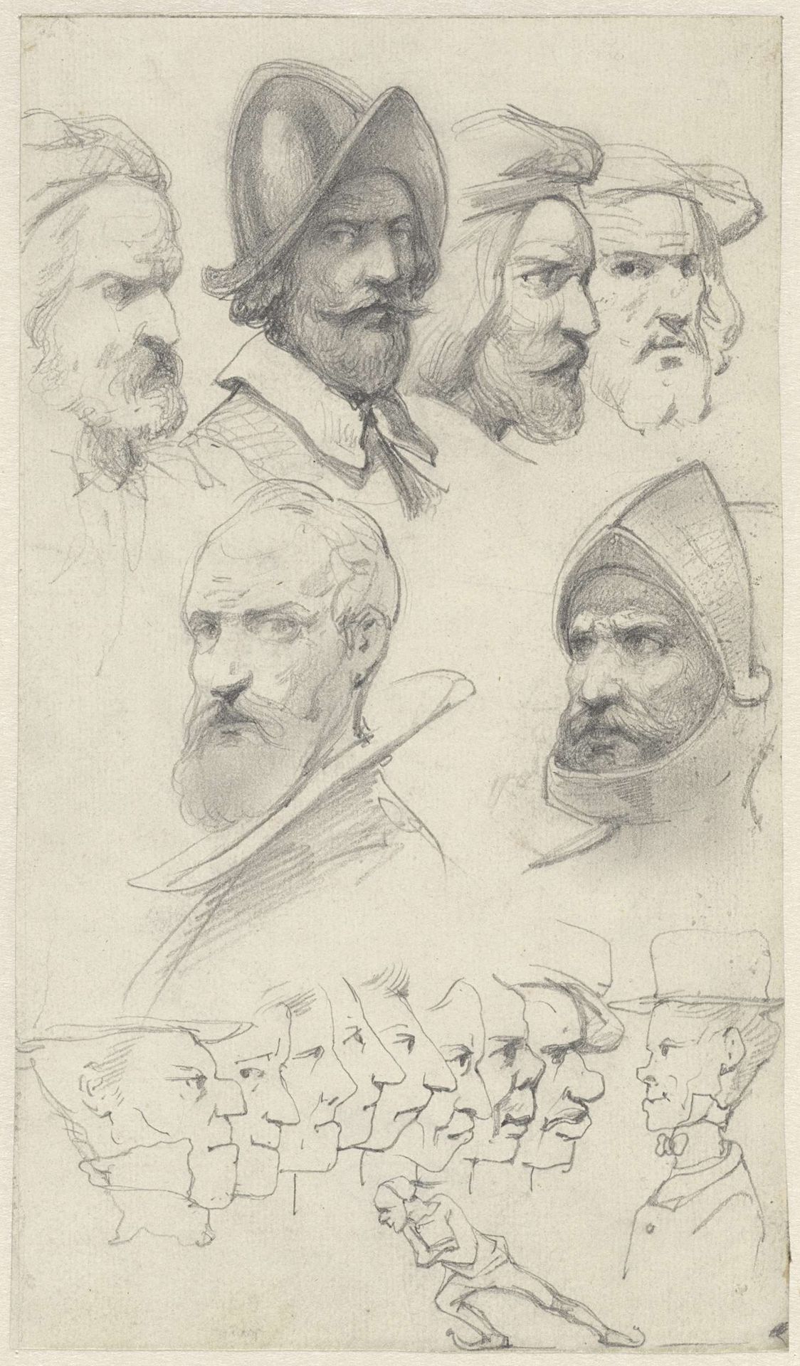 Studies van historische hoofden en karikaturen by Willem Pieter Hoevenaar