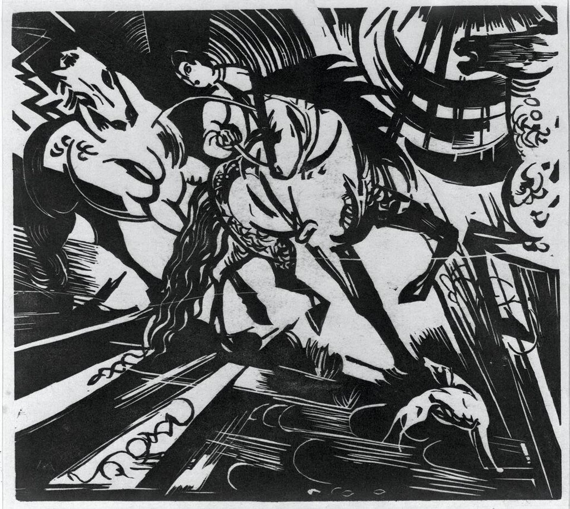 Riding Scene (after the engraving "Trotting" by Johann Elias Ridinger, in "Neue Reit-Kunst," 1722) by Franz Marc