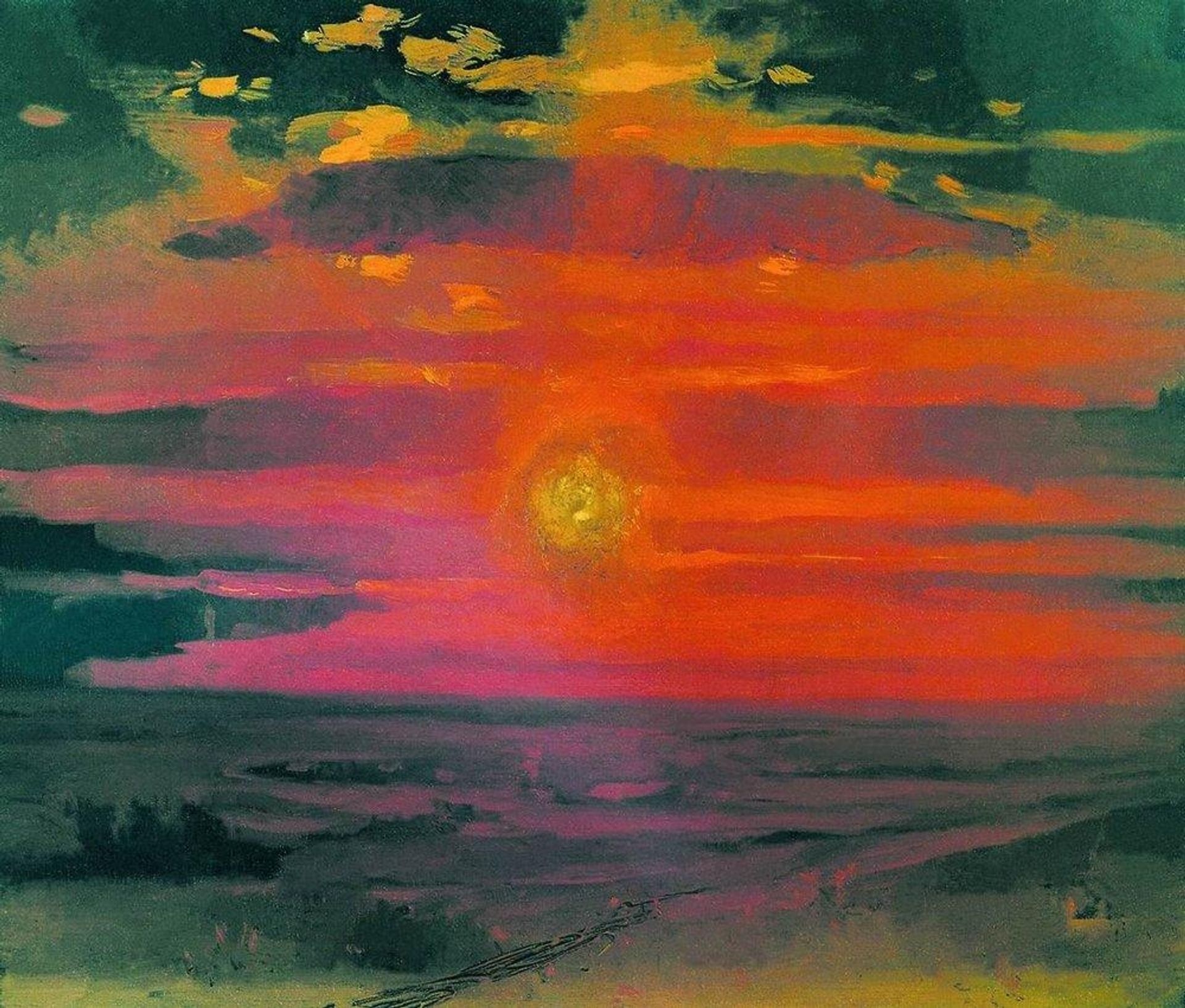 Sunset in the winter. A coast of the sea by Arkhyp Kuindzhi