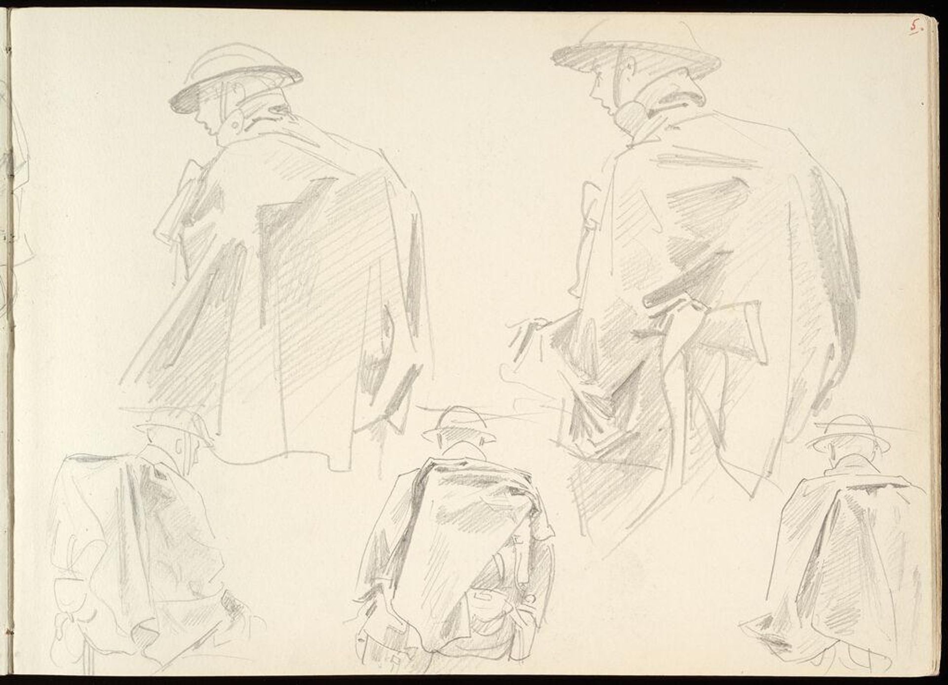 Sketches of Soldiers in Rain Capes; verso: Sketches of Soldiers at Rest by John Singer Sargent