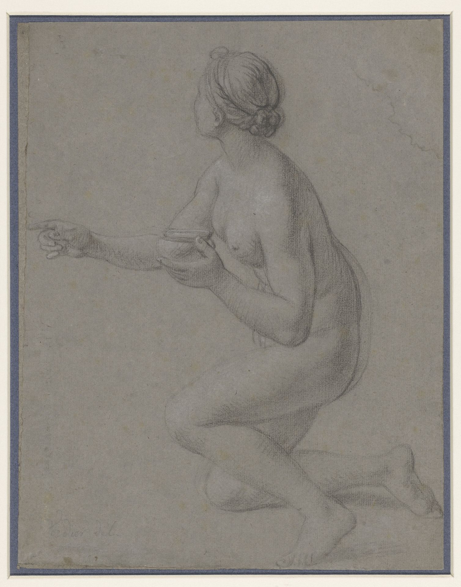 Studie van een knielend naakt meisje by François Verdier