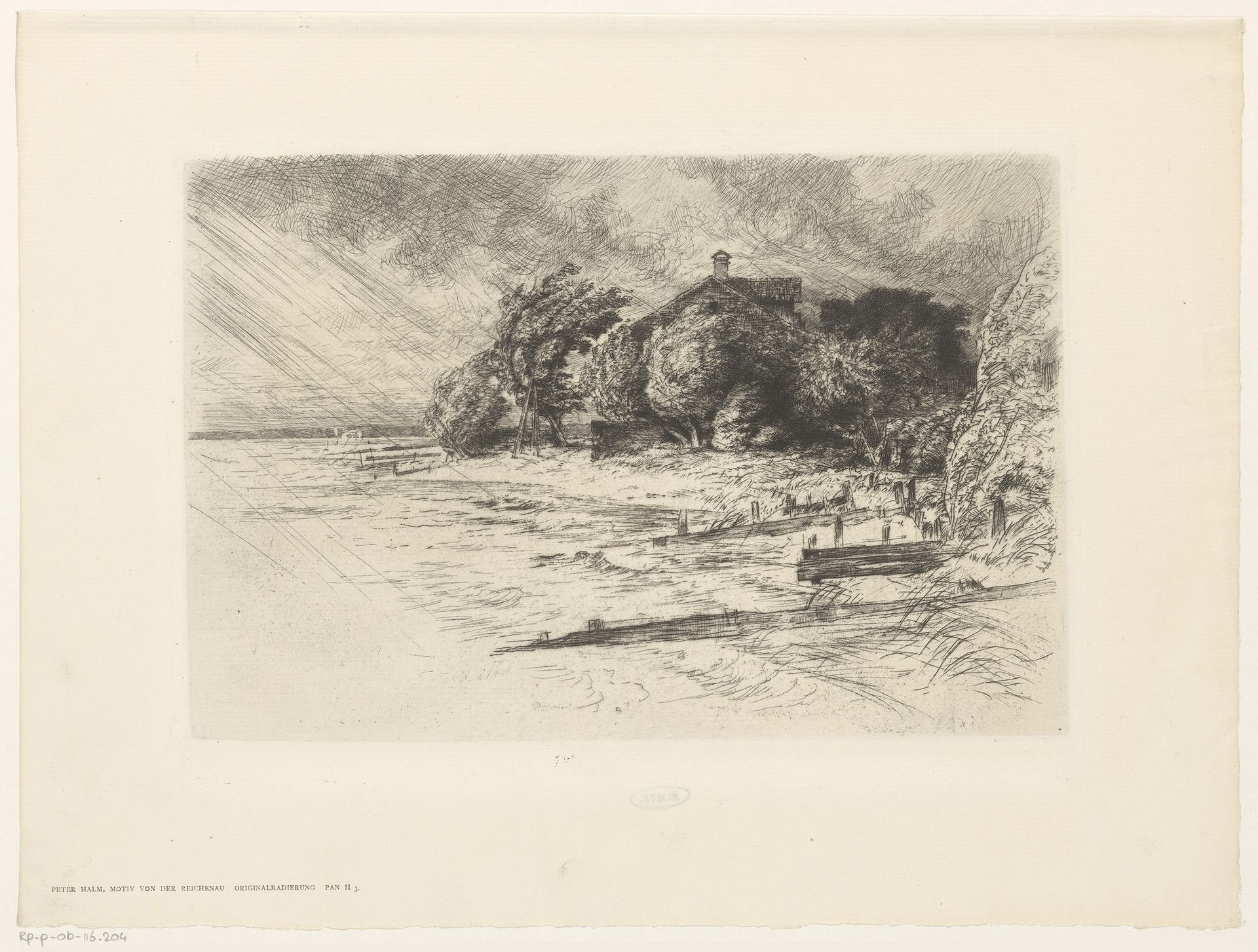 Huis in stormachtig landschap in Reichenau by Peter von Halm