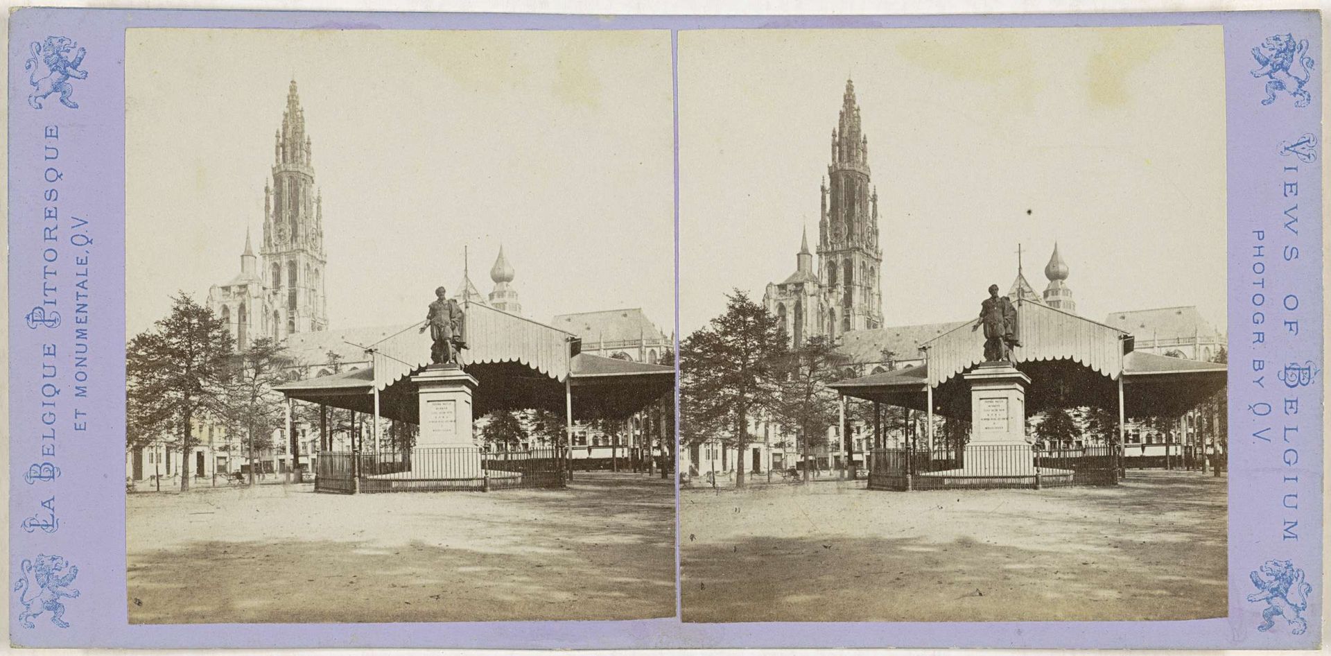 Groenplaats in Antwerpen, met het standbeeld van Peter Paul Rubens en de kathedraal by Jules Hippolyte Quéval