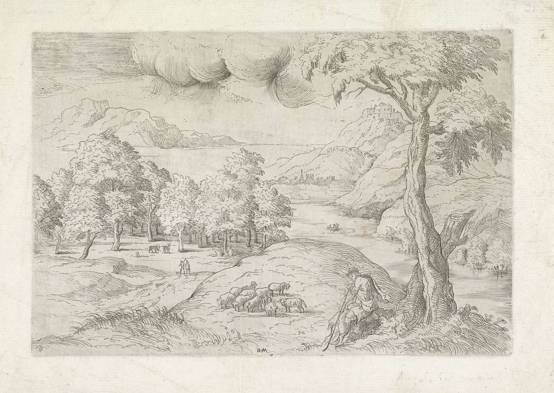 Panoramic Landscape with Ruins, a City and Travellers by Battista Angolo del Moro