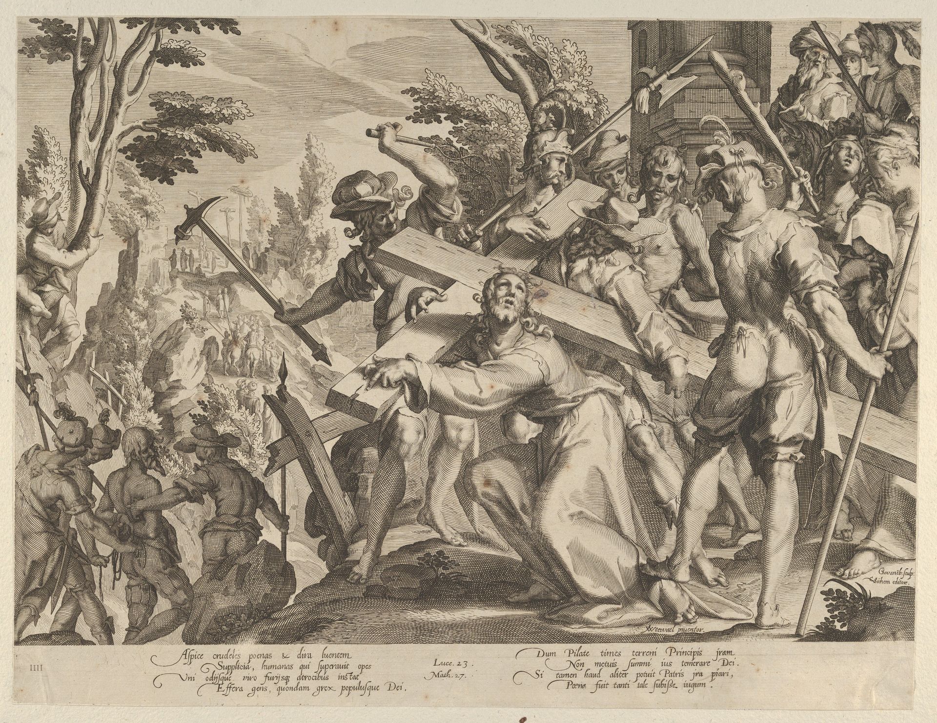 Christ Carrying the Cross, from Thronus Justitiae, tredecim pulcherrimus tabulis..., plate 4 by Willem van Swanenburg