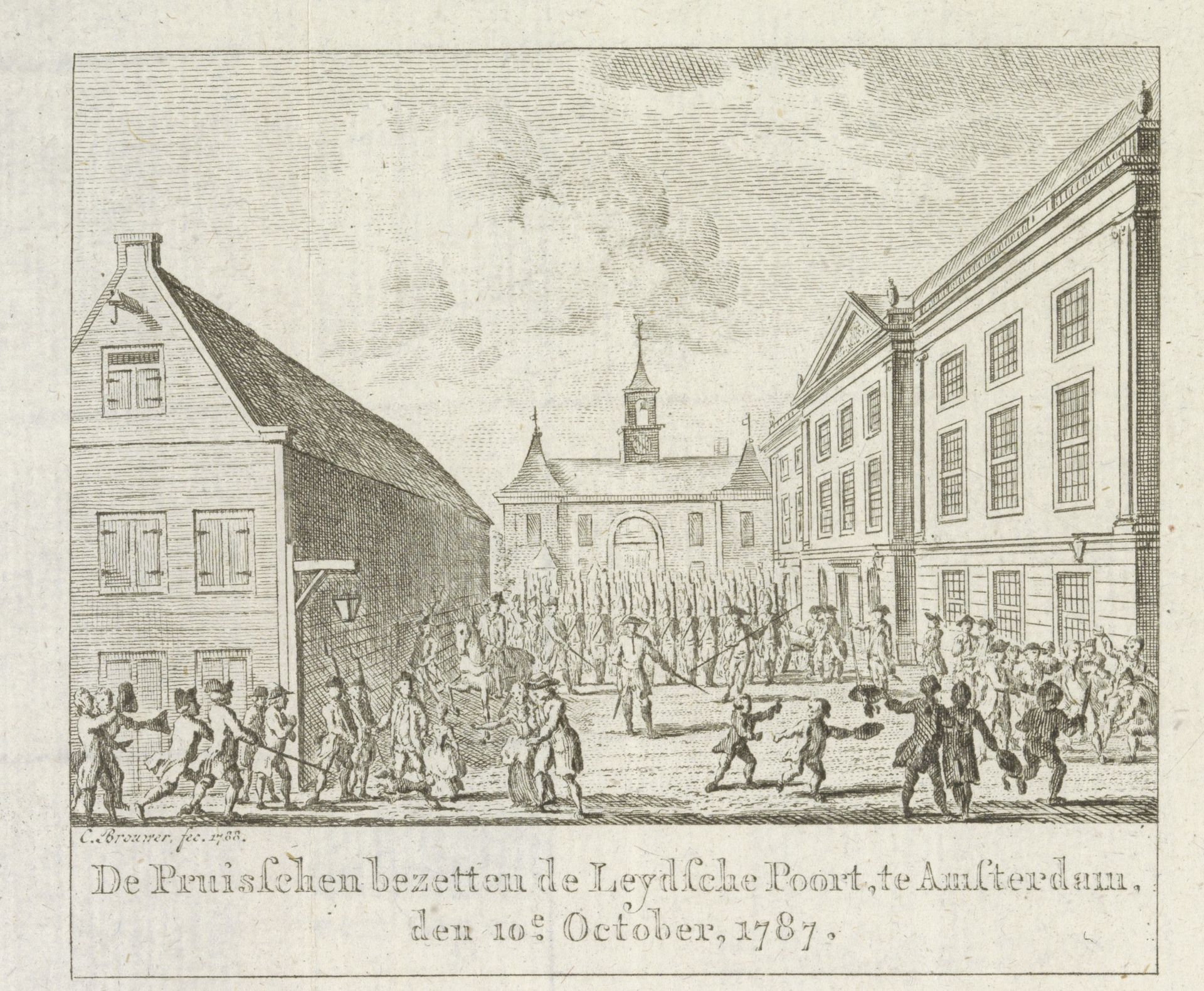 Pruisen bezetten de Leidsepoort, 1787 by Cornelis Brouwer