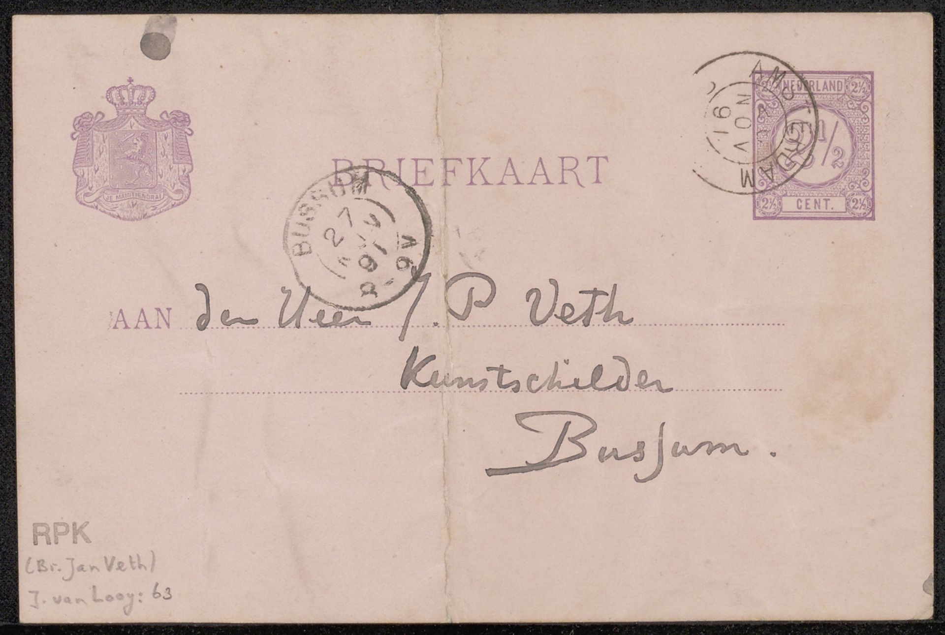 Briefkaart aan Jan Veth by Jac van Looij