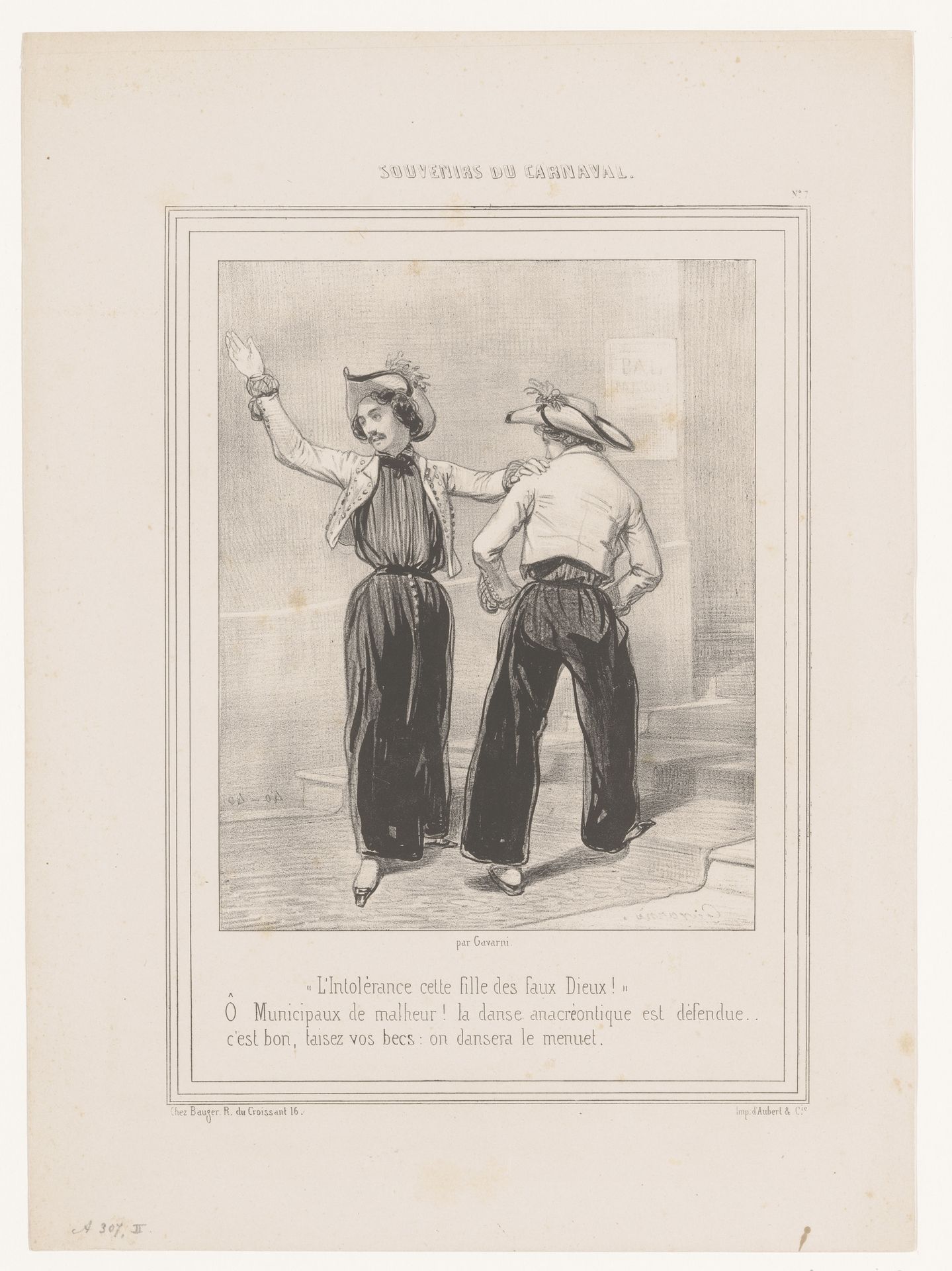 Twee verklede mannen gaan naar het carnavalsbal by Paul Gavarni