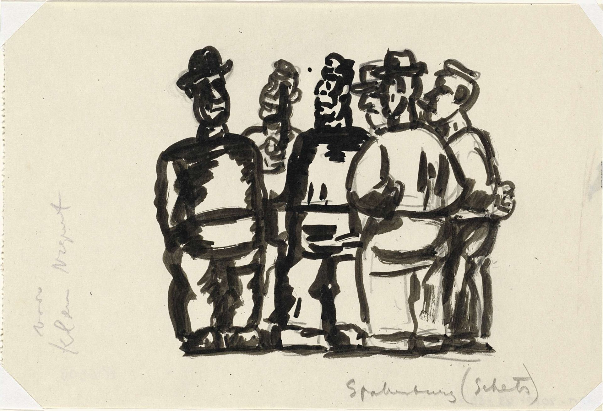 Schets van zes Spakenburger vissers by Leo Gestel