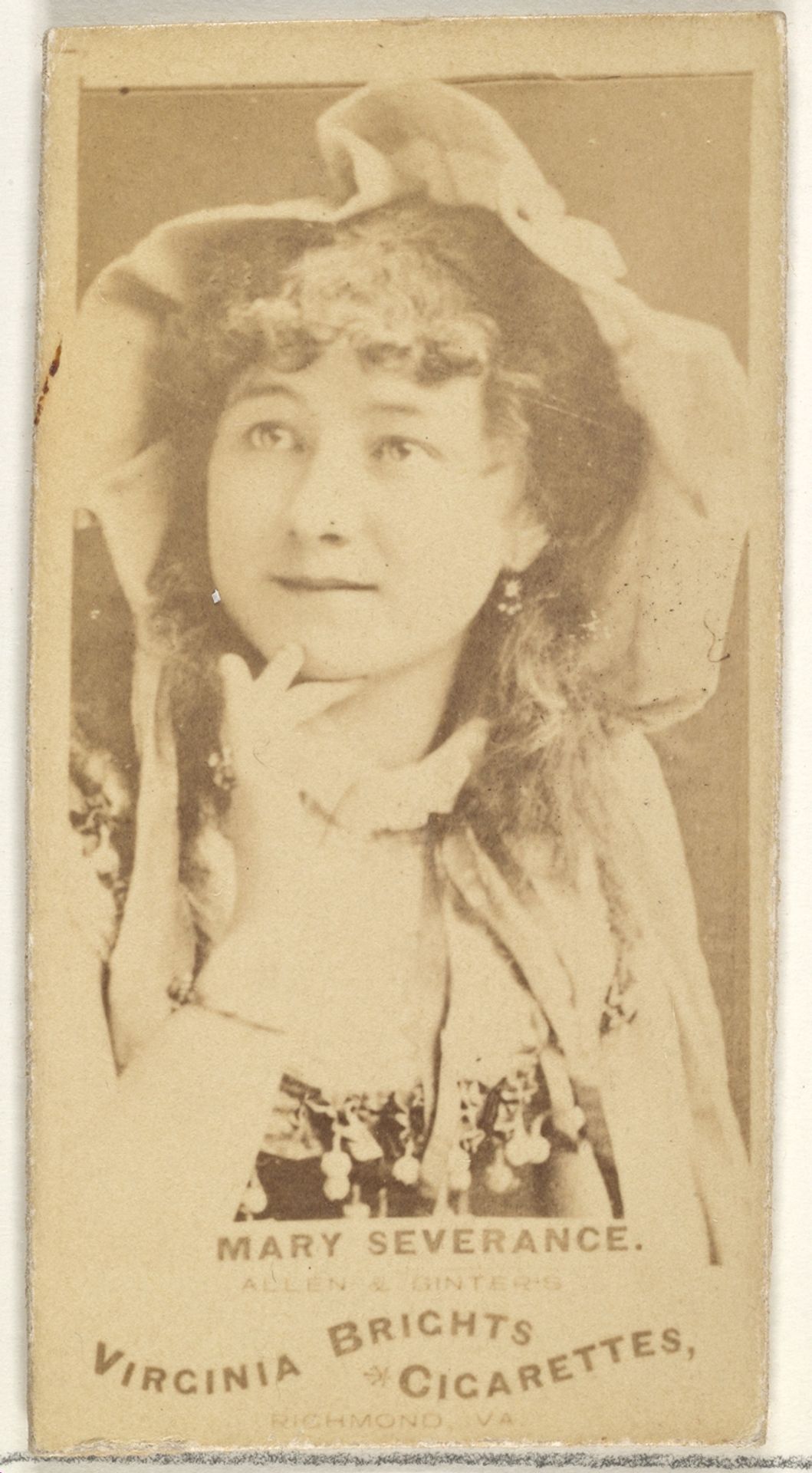 Mary Severance, from the Actors and Actresses series (N45, Type 1) for Virginia Brights Cigarettes by Allen & Ginter