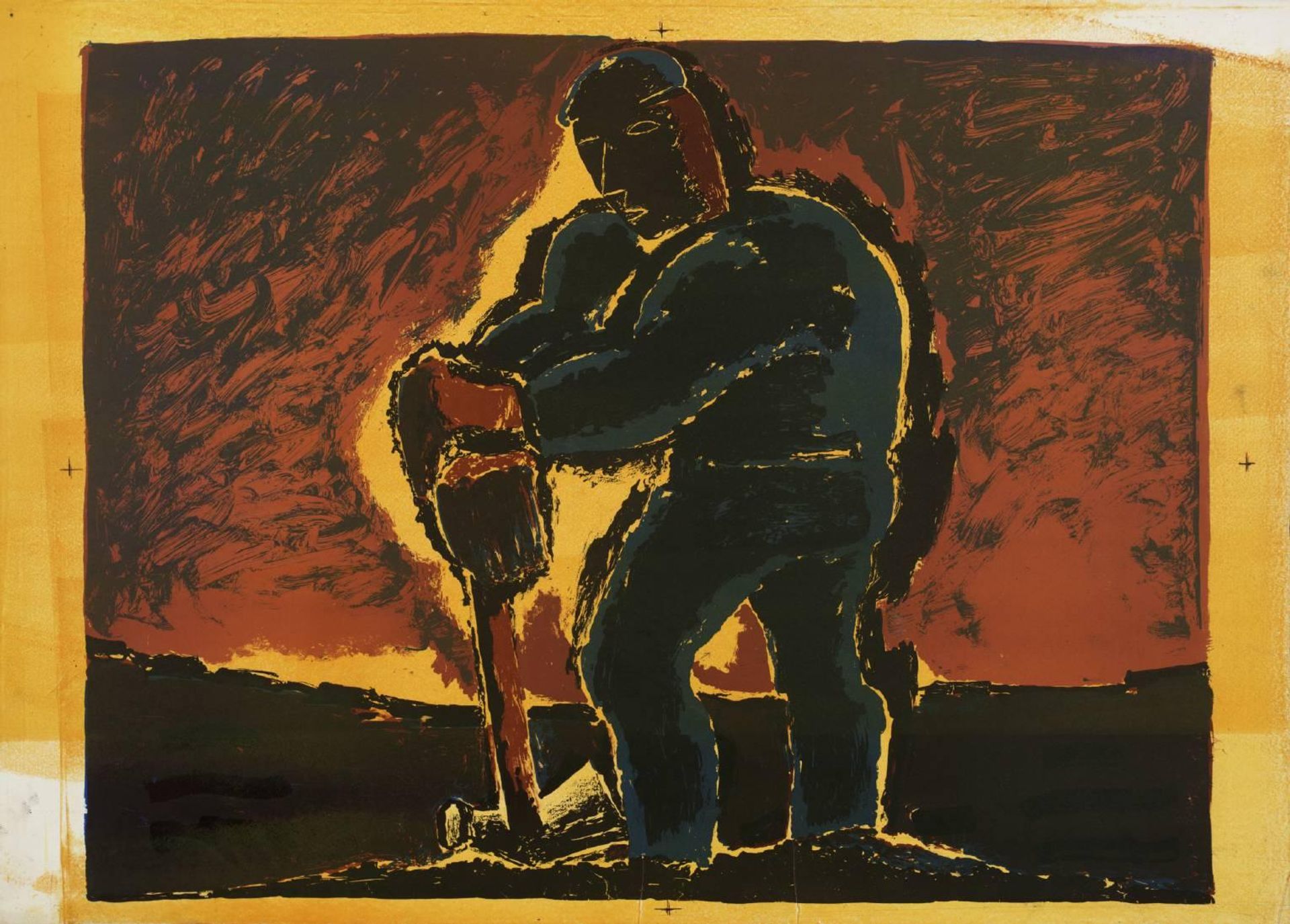Figure against a Dark Sky (colour variant) by Josef Herman