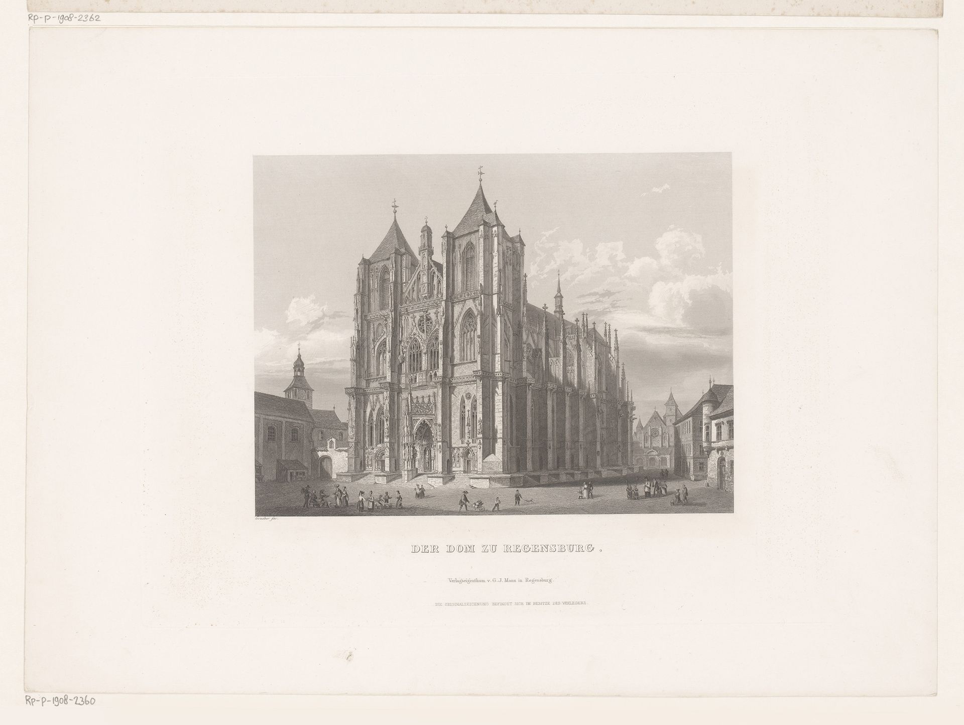 Gezicht op de façade van de Dom in Regensburg by Bernhard Grueber