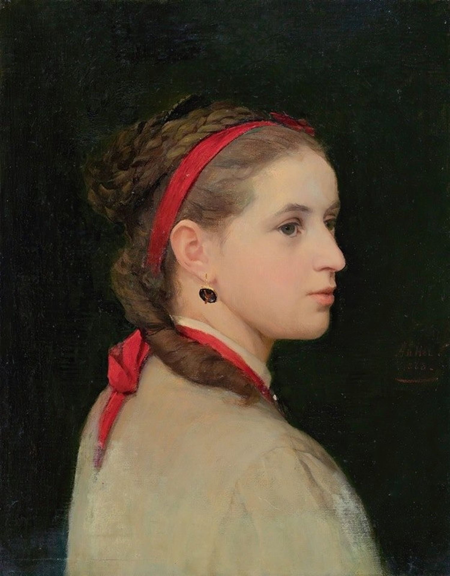 Girl With Red Hair Ribbon by Albrecht Anker
