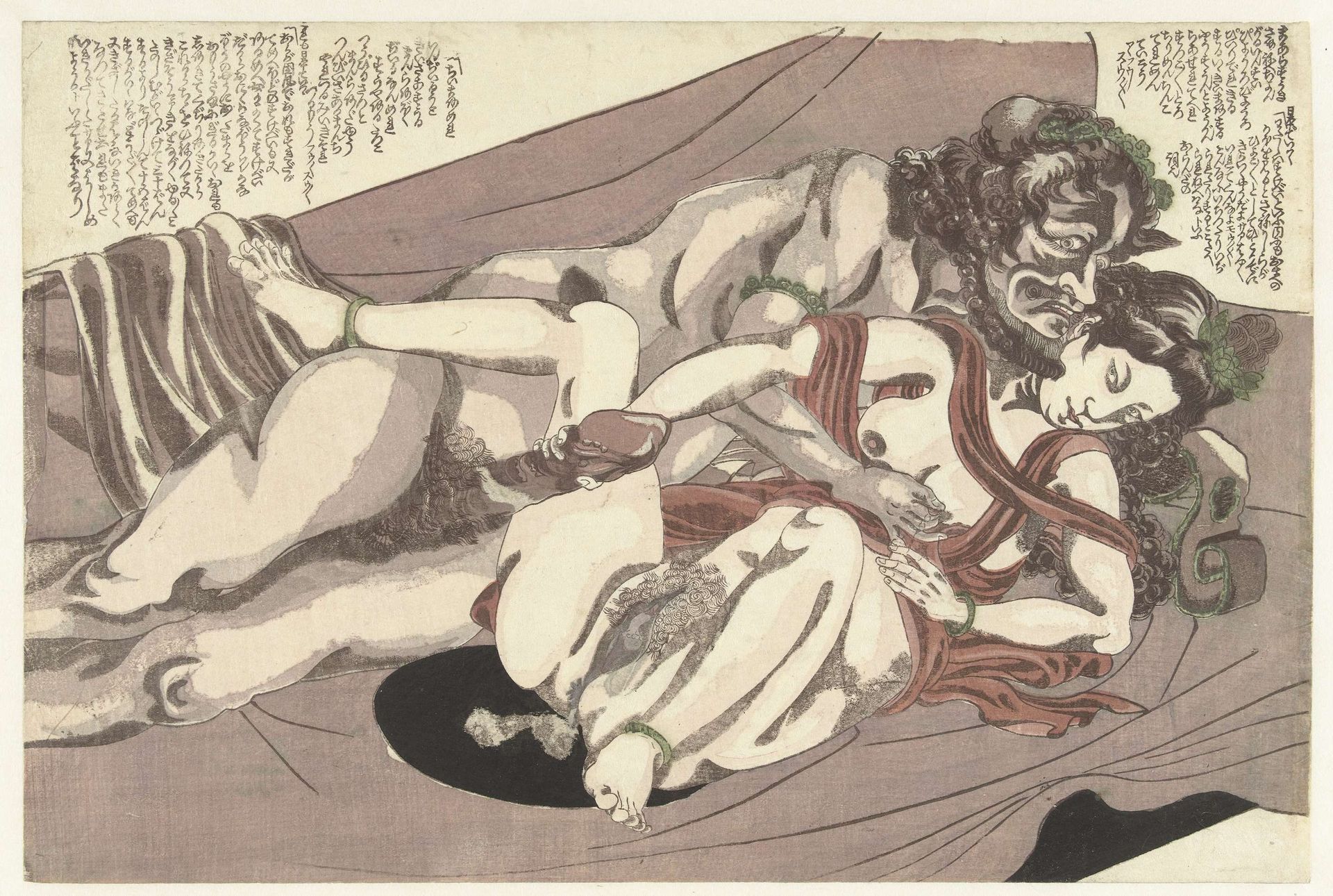 Satyr en nimf bedrijven de liefde by Yanagawa Shigenobu