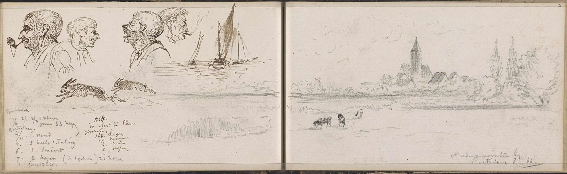 Zeilschepen, mannenkoppen en een landschap by Johannes Tavenraat