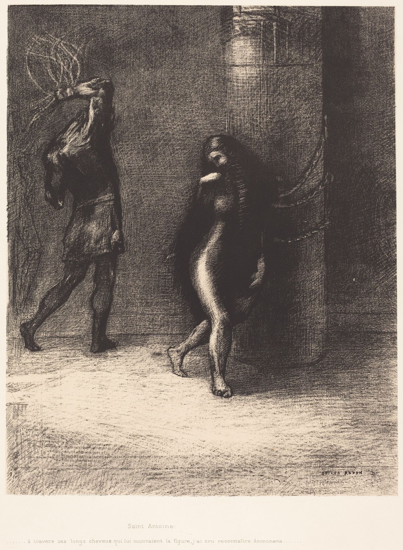 Saint-Antoine...A travers ses longs cheveux qui lui couvraient la figure, j'ai cru reconnaitre Ammonaria (Saint Anthony: "Beneathe her long hair , which covered her face, I thought I recognized Ammonaria) by Odilon Redon