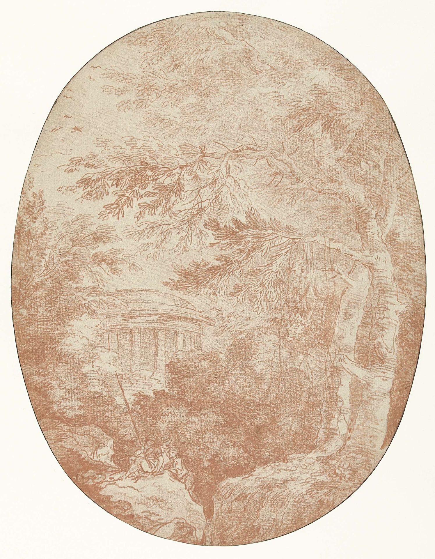 Zicht op de Temple de la Pieté Filiale in Parc de Méréville by Hubert Robert