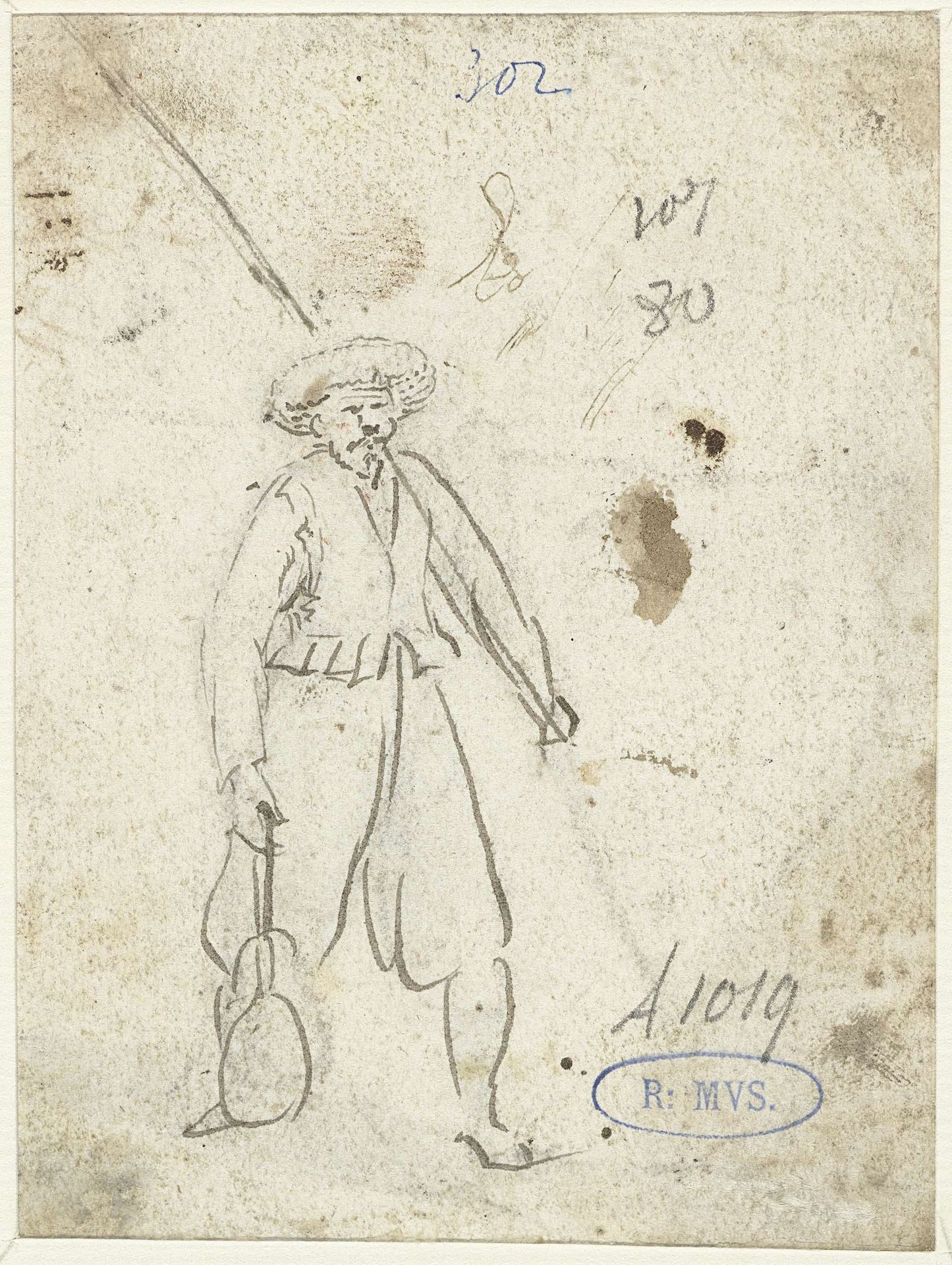 Visser met een hengel en een tas, naar rechts by Harmen ter Borch
