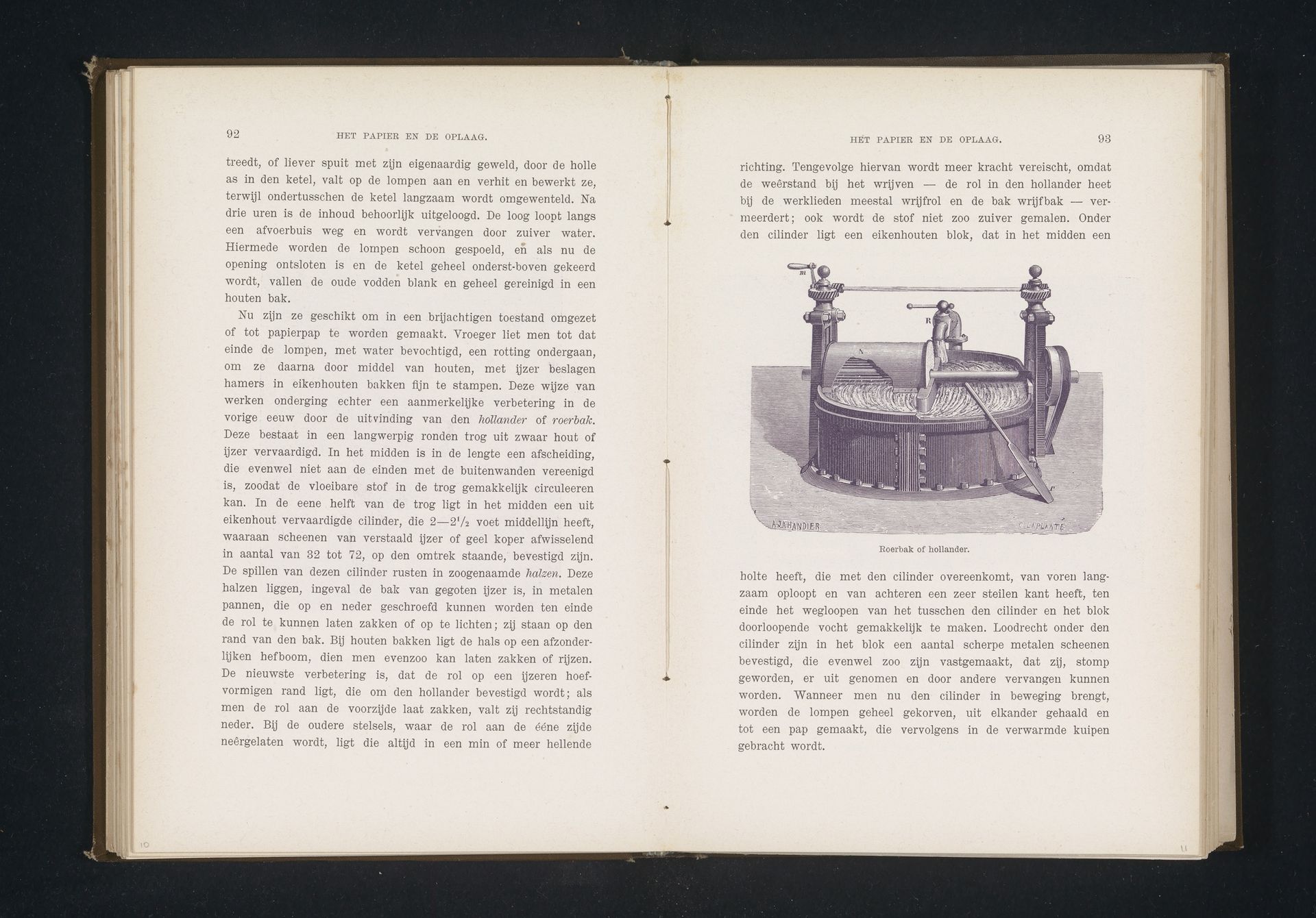 Reproductie van een gravure van een roerbak voor papierproductie by Rimmer van der Meulen