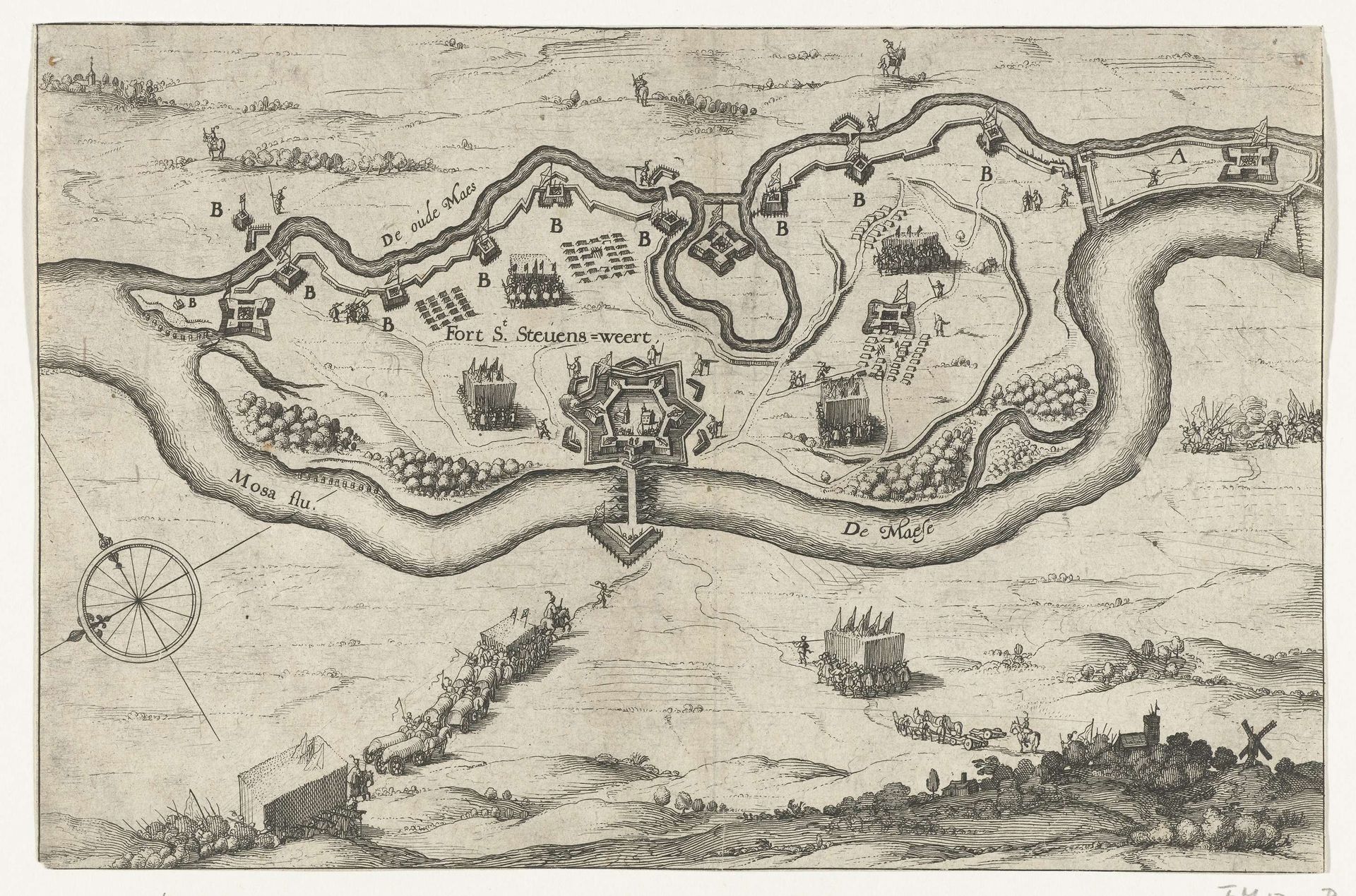 Stevensweert met de door de Spanjaarden aangelegde versterkingen, 1633 by Anonymous