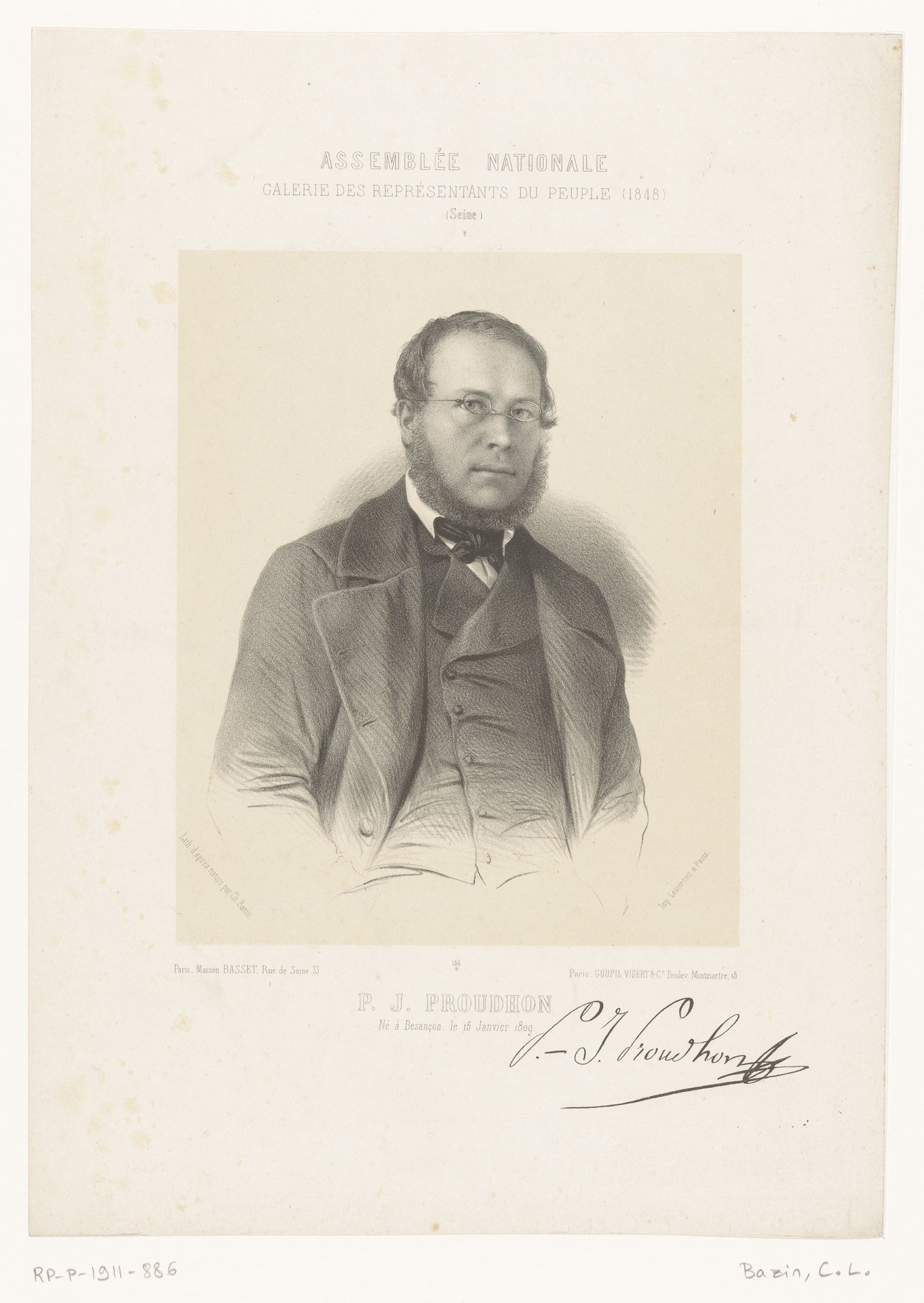 Portret van de politicus Pierre-Joseph Proudhon by Charles Louis Bazin