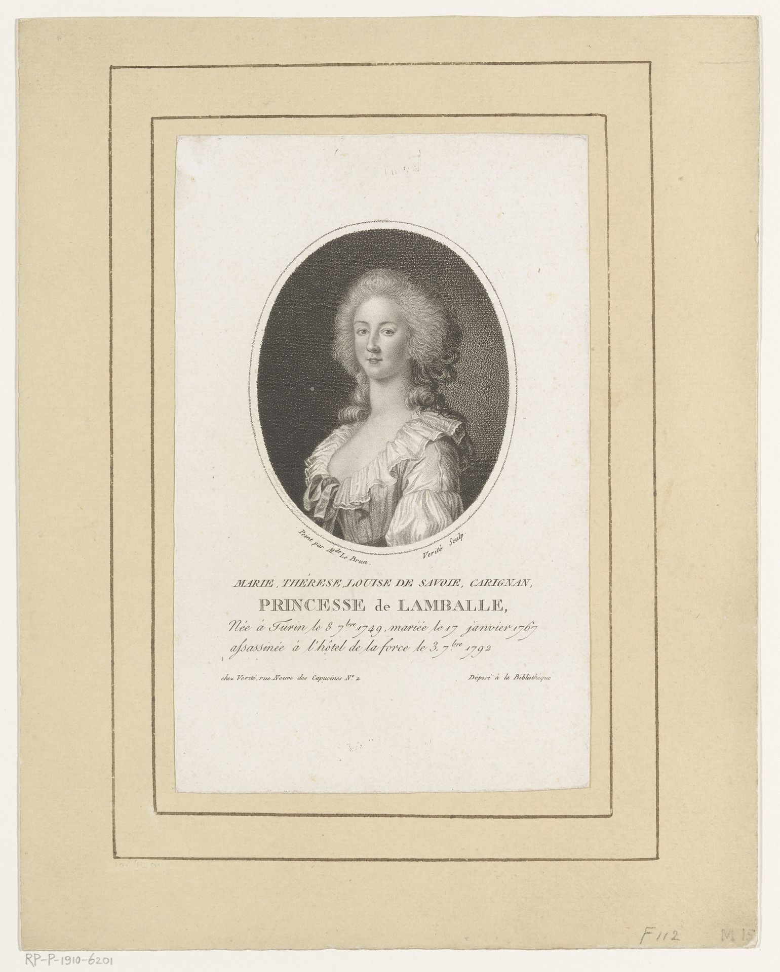 Portret van Marie-Thérèse Louise de Savoye-Carignano in ovaal by Jean Baptiste Vérité