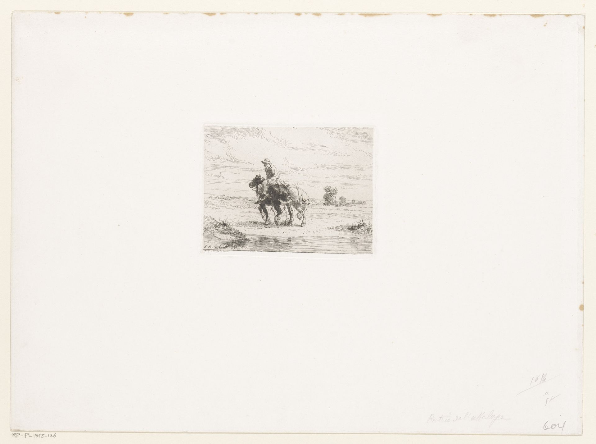 Landschap met twee paarden, de een met een man op zijn rug by Jules-Jacques Veyrassat