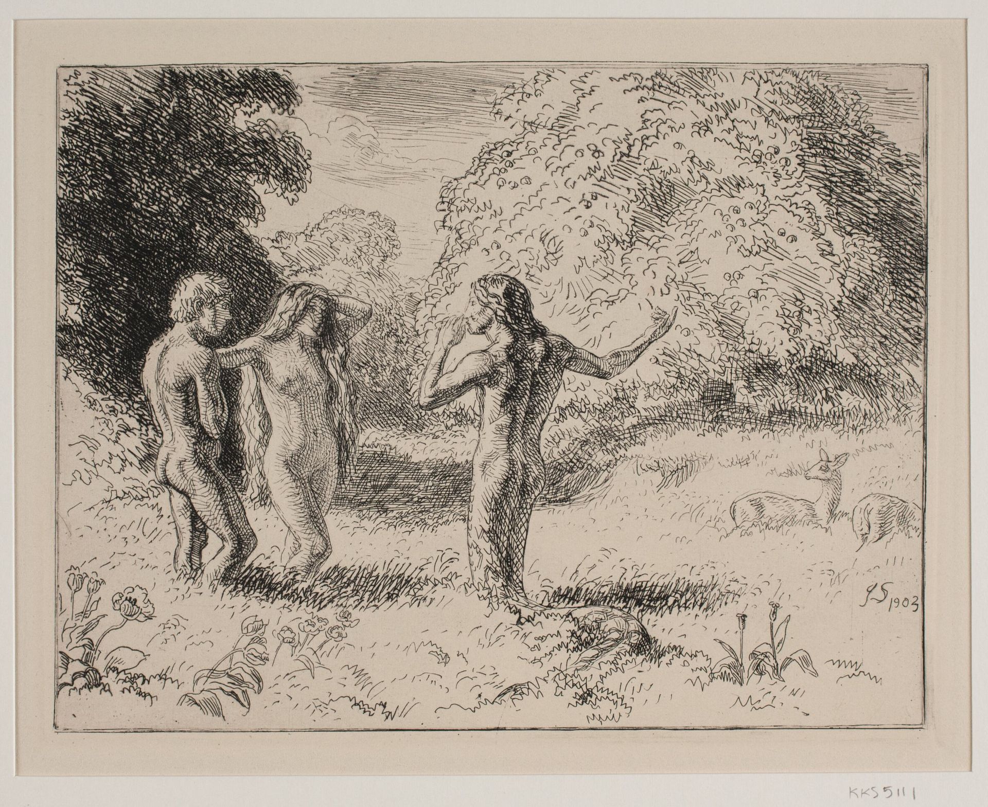 Adam og Eva fristes af slangen by Joakim Skovgaard
