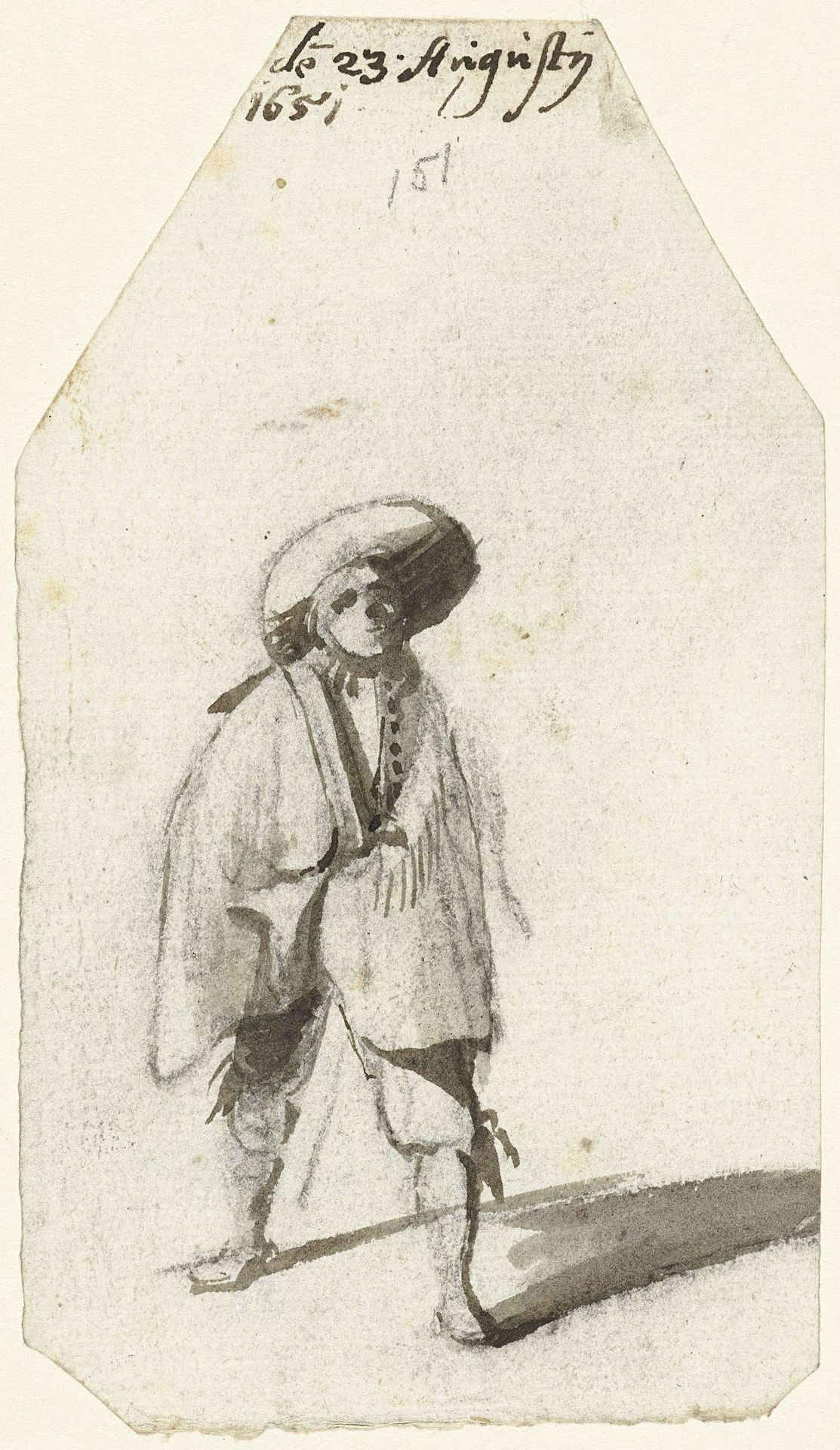 Staande jongeman met een breedgerande hoed en een mantel by Harmen ter Borch