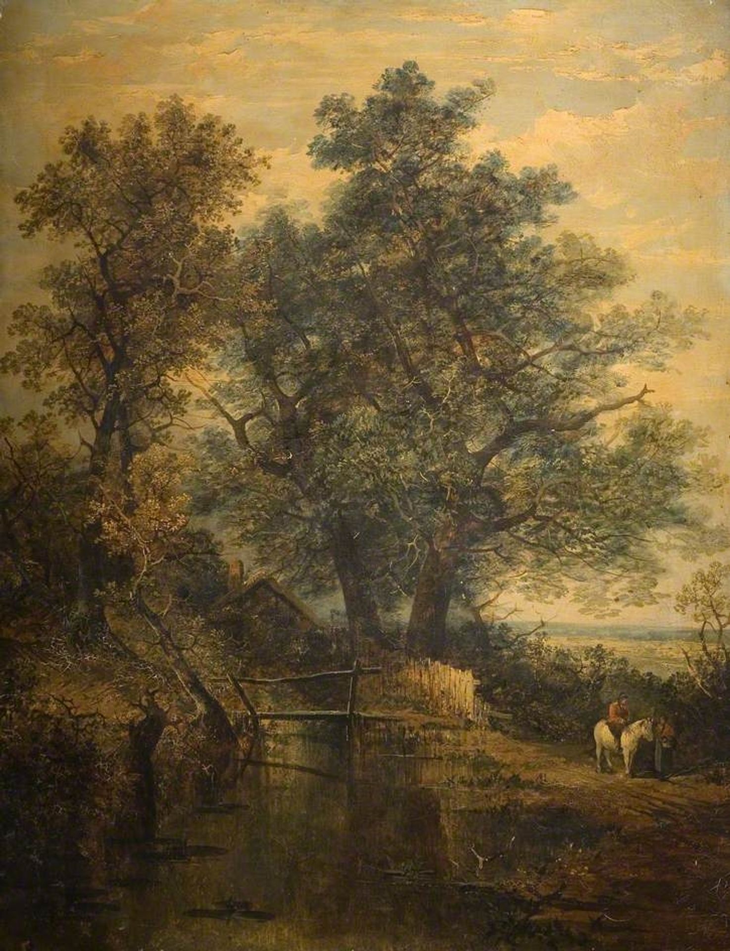A Stream, Bridge, Trees and Two Figures in a Landscape by John Crome