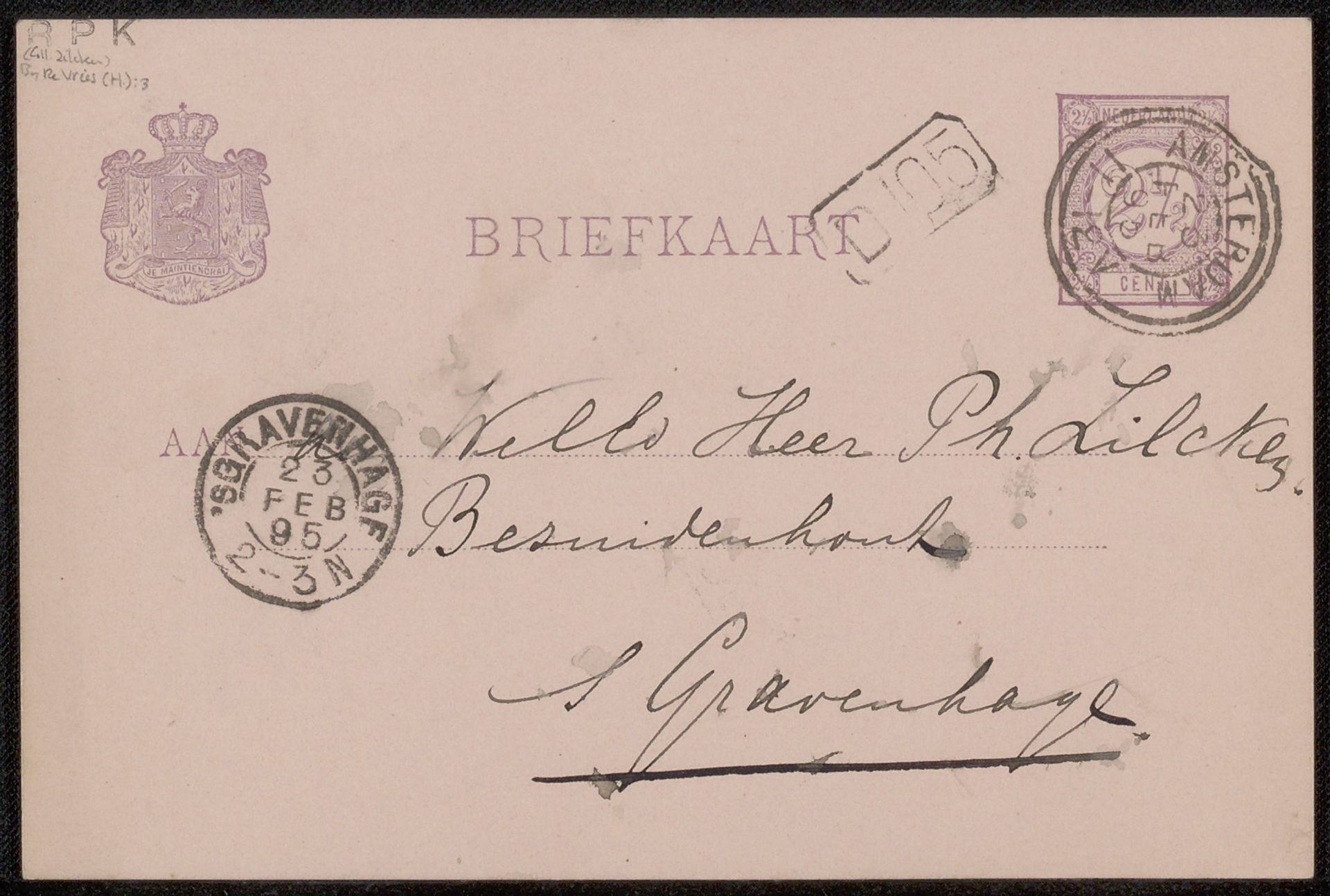 Briefkaart aan Philip Zilcken by Henriëtte de Vries