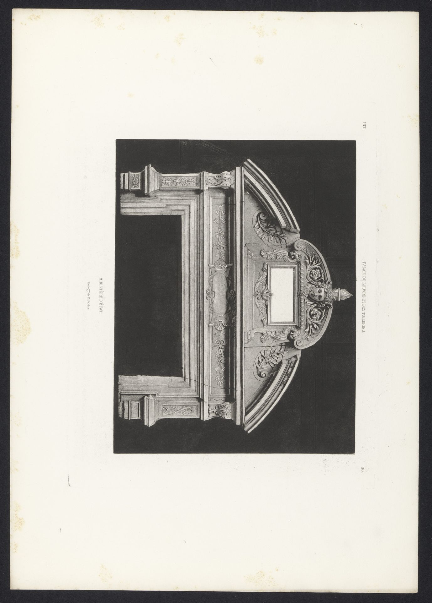 Fotoreproductie van een tekening, voorstellende het tympaan van een deur (vermoedelijk) in het Palais des Tuileries te Parijs by Edouard Baldus