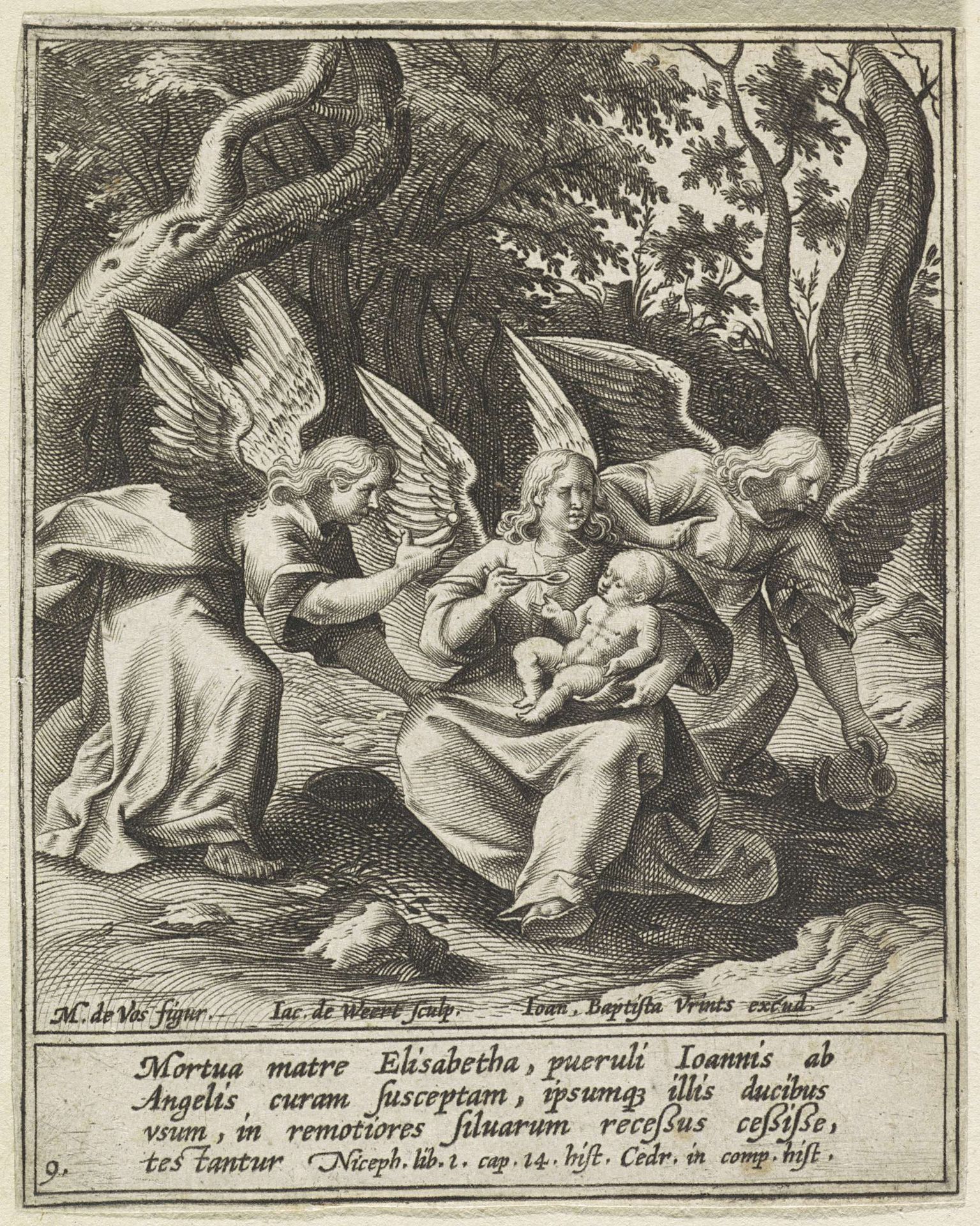 Johannes de Doper met drie engelen in de wildernis by Jacob de Weert