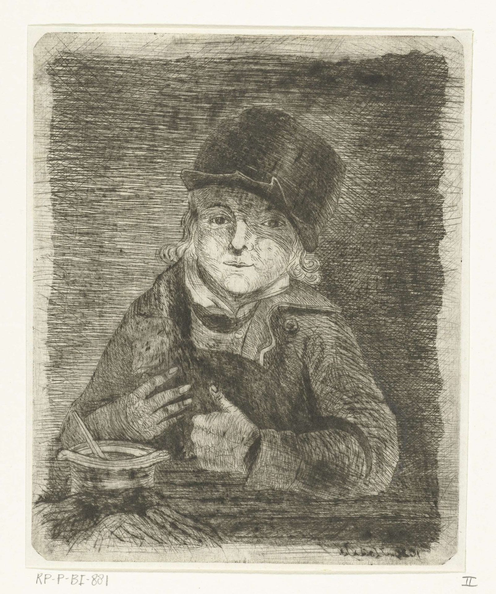 Jongen met muts houdt kat vast by jonkheer Isaac Lambertus Cremer van den Berch van Heemstede