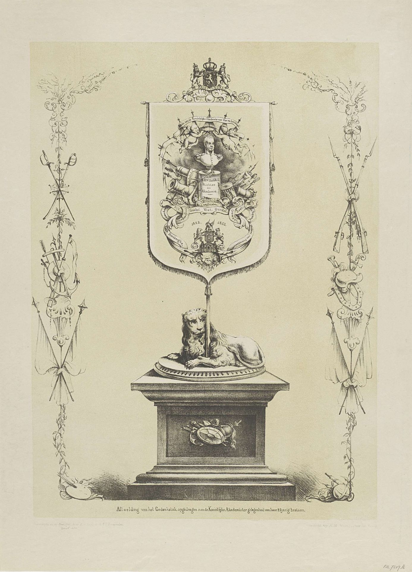 Gedenkstuk bij het vijfentwintigjarig bestaan van de Koninklijke Militaire Academie, 1853 by André Vermeulen