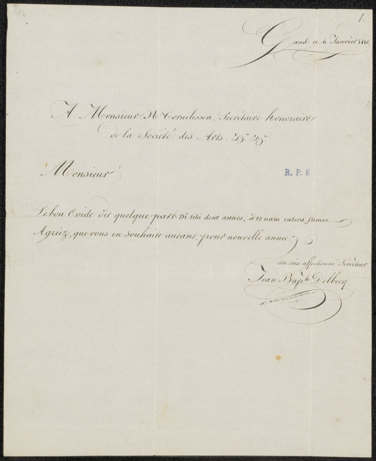 Brief aan Egide Norbert Cornelissen by Jean-Baptiste Delbecq