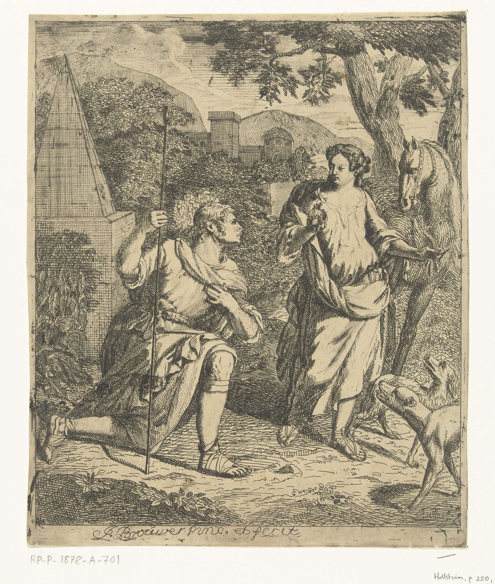 Pastorale scène met Granida en Daifilo by Justus Brouwer