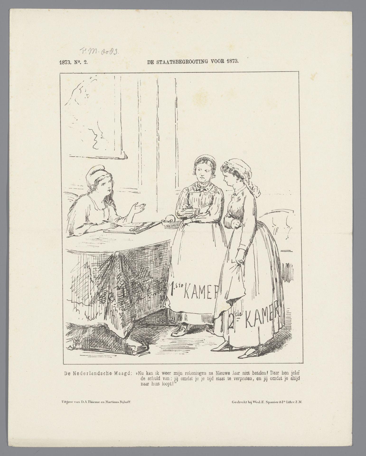 Spotprent op het late vaststellen van de begroting voor 1873 by Johan Michaël Schmidt Crans
