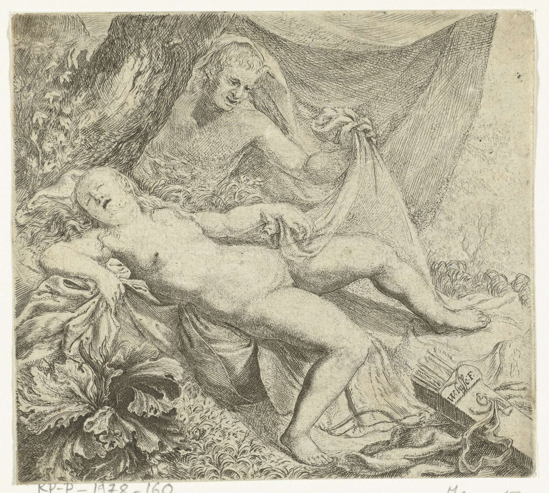 Een slapende nimf bespied door een sater by Willem Basse