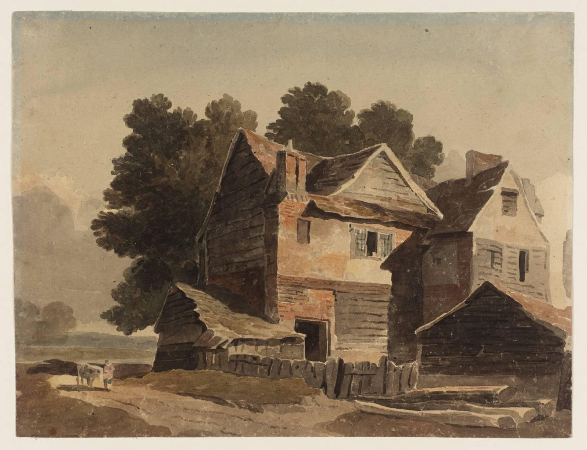 A Farmhouse. Verso: Group of Trees by Cornelius Varley
