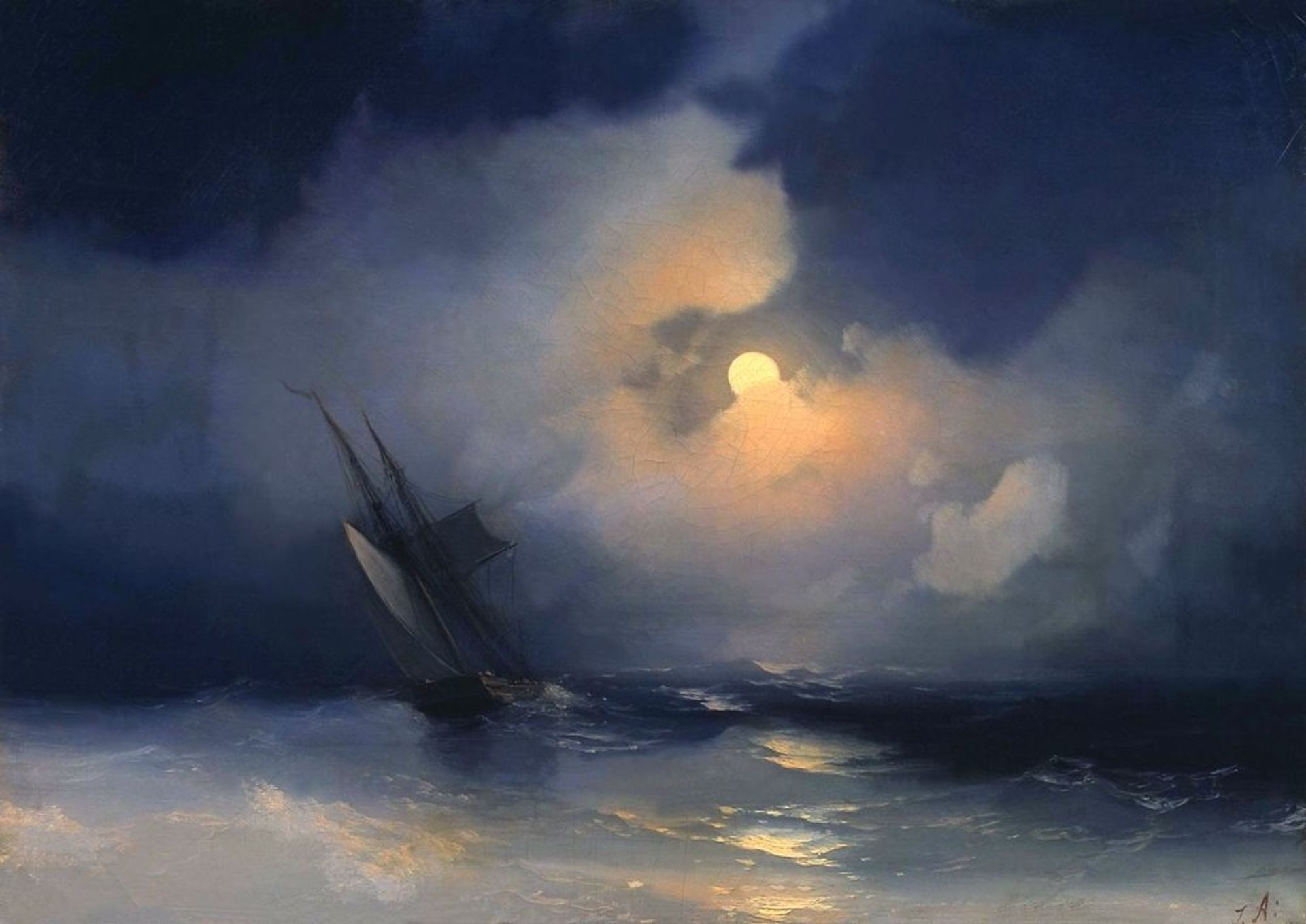 Storm at Sea on a Moonlit Night by Ivan Konstantinovich Aivazovsky