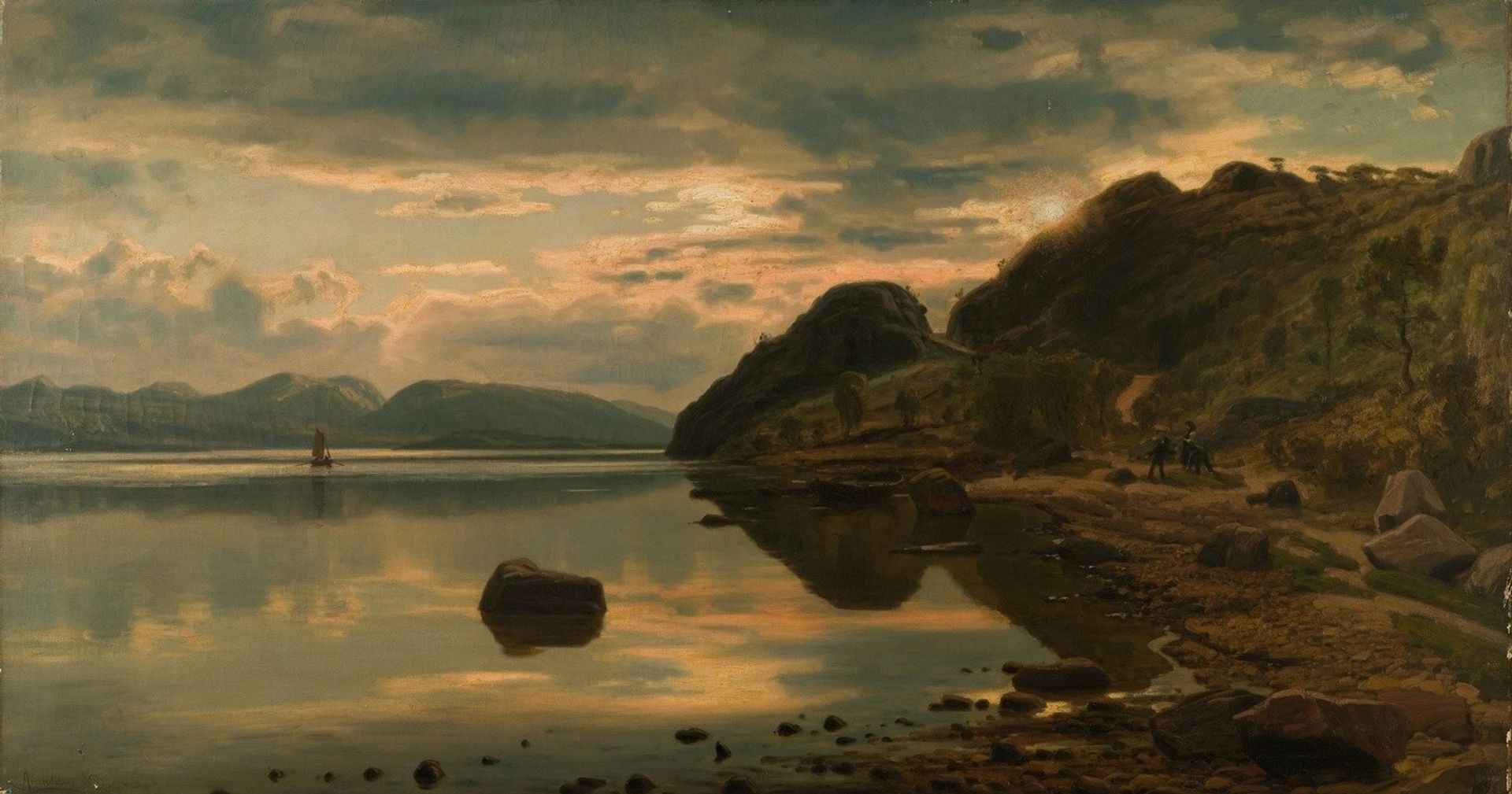 Aftenstemning. Skogsfjord, Mandal by Amaldus Nielsen