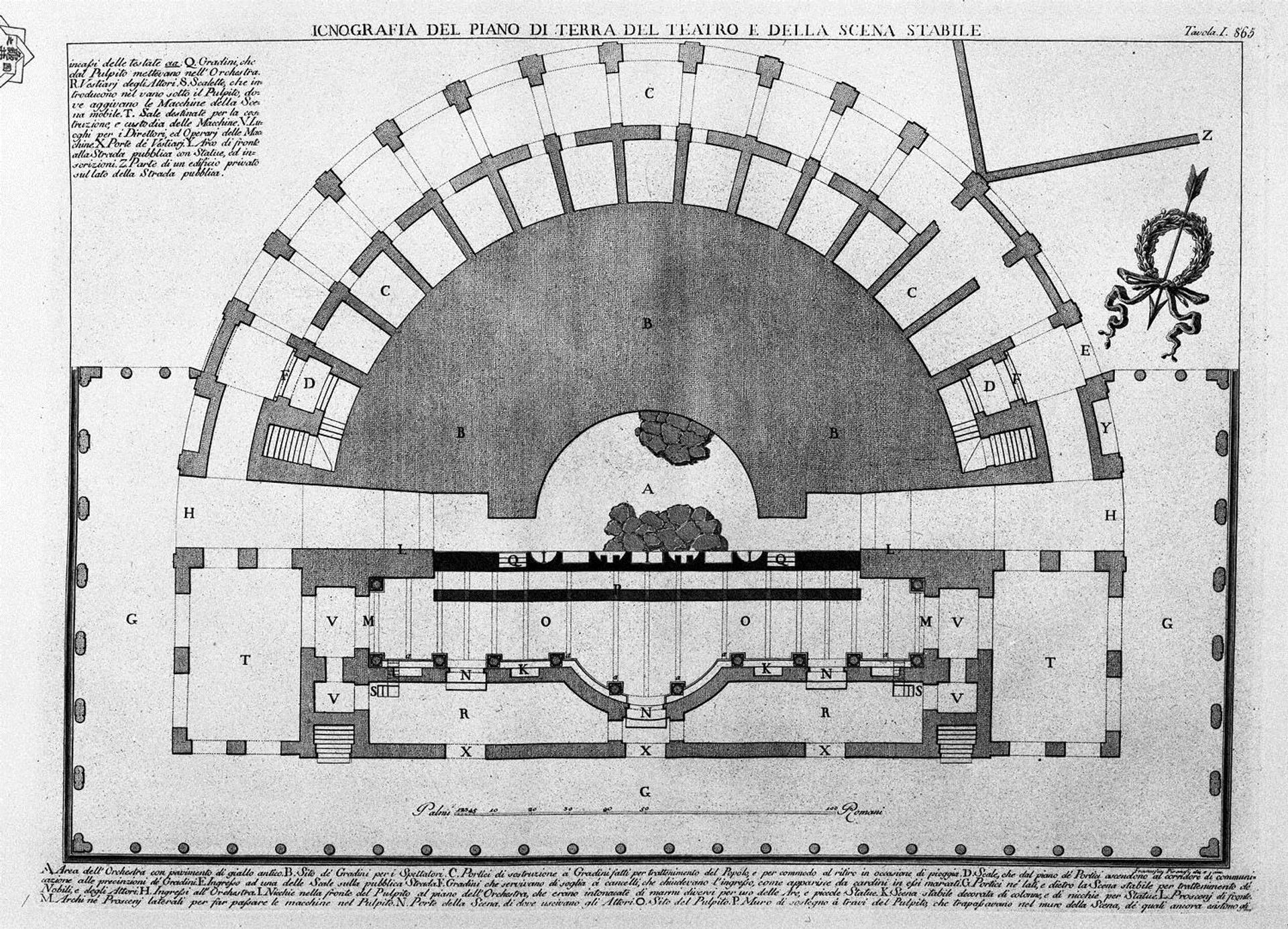 Ground plan of the ground floor of the theater and the stage of stable by Giovanni Battista Piranesi