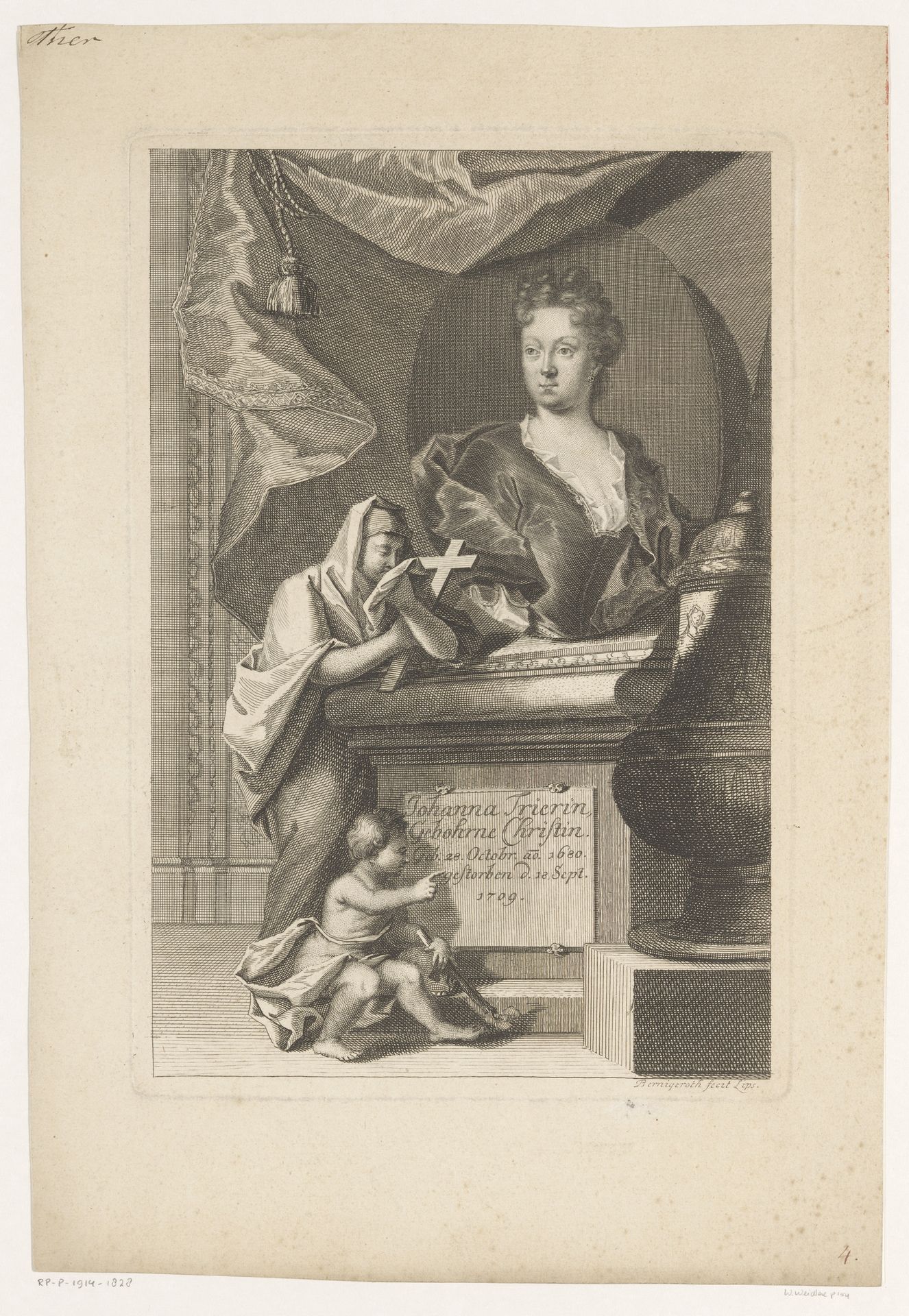 Portret van Johanna Trier by Martin Bernigeroth