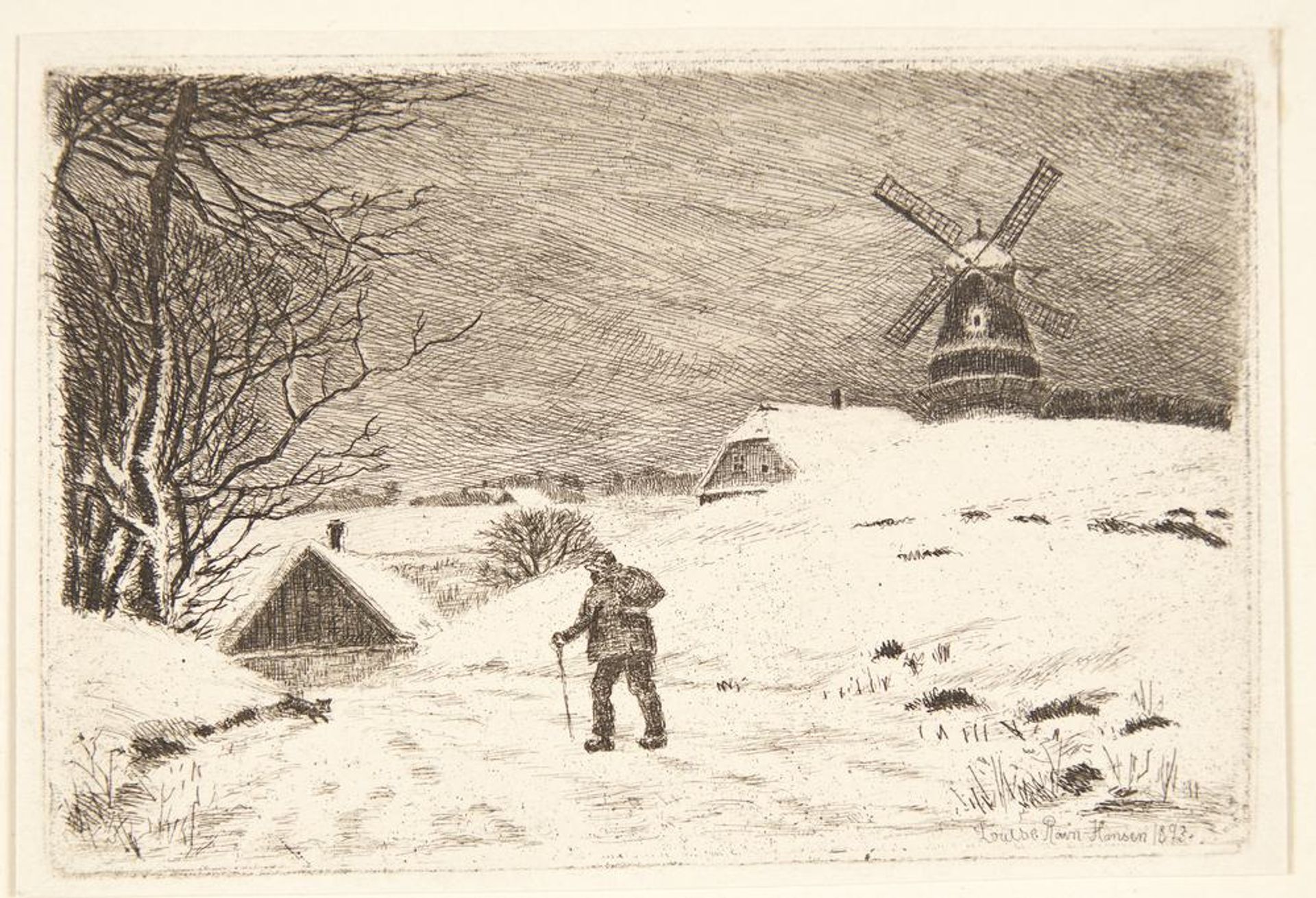 Vinterlandskab med en mølle by Louise Ravn-Hansen