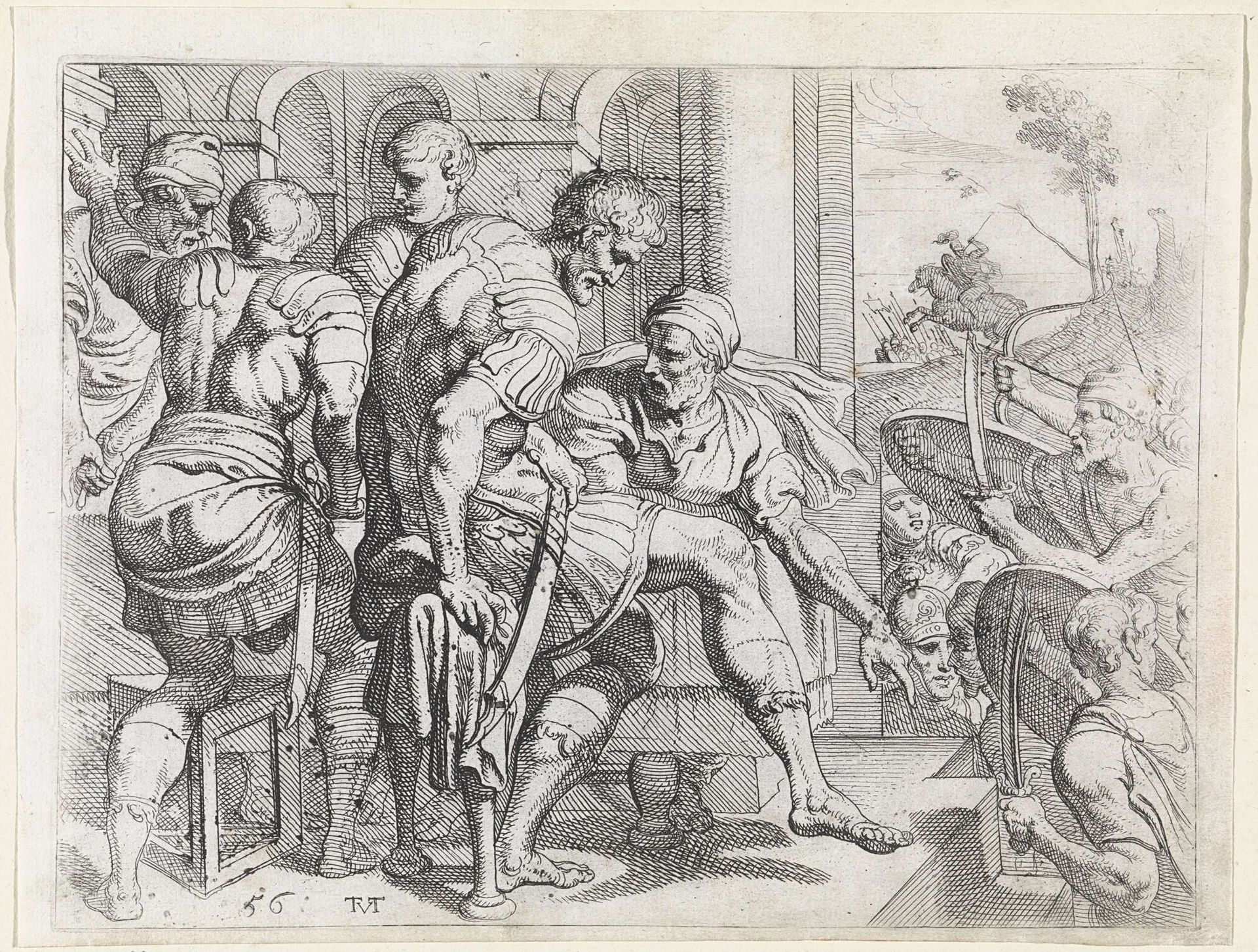 Laërtes' huis aangevallen by Theodoor van Thulden