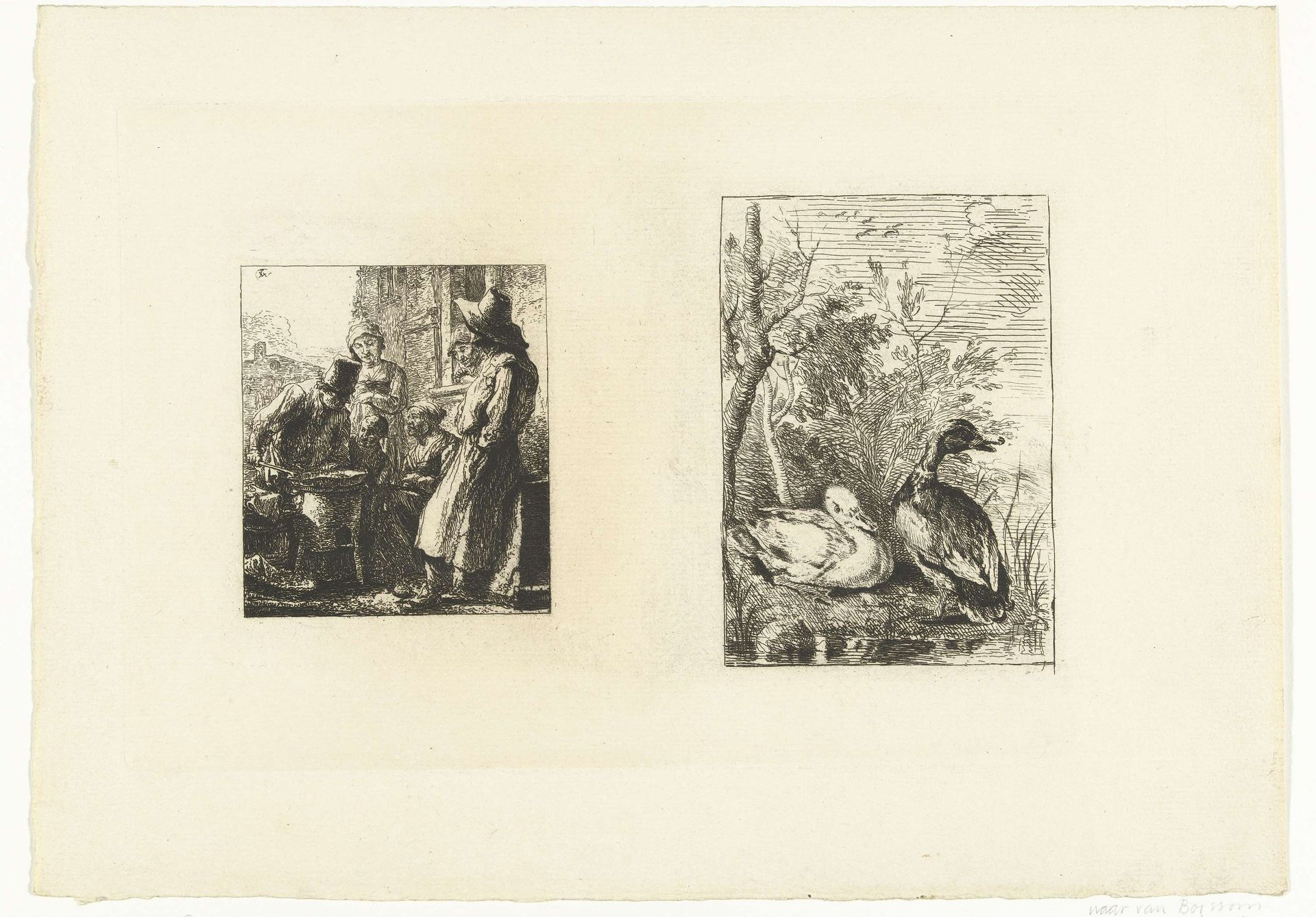 Man die kastanjes poft / Twee eenden by Johannes Arnoldus Boland