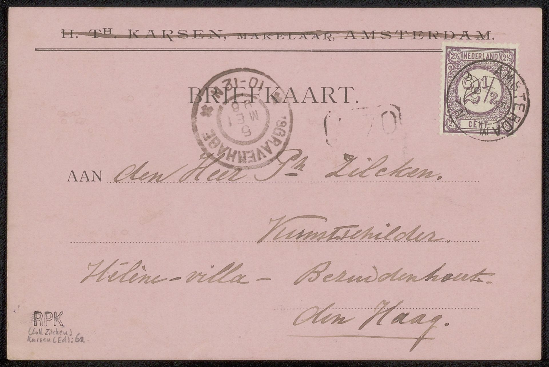 Briefkaart aan Philip Zilcken by Eduard Karsen